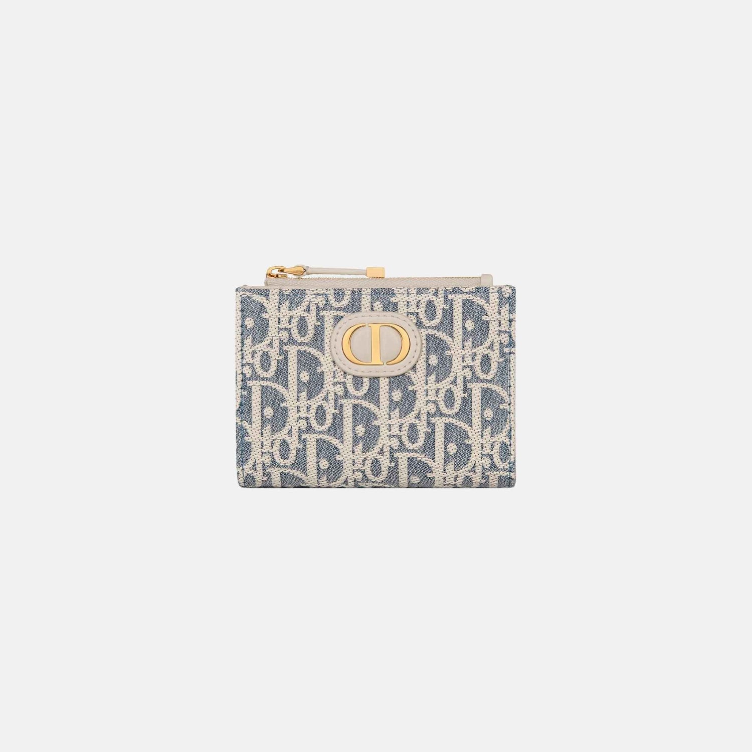 Dior 30 Montaigne Dahlia Wallet In Dior Oblique Chambray And Calfskin, Front