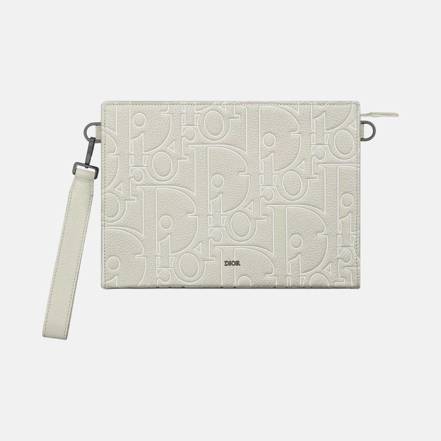 Dior A5 Triangle Pouch In Gravity Outline Leather, Beige, Front