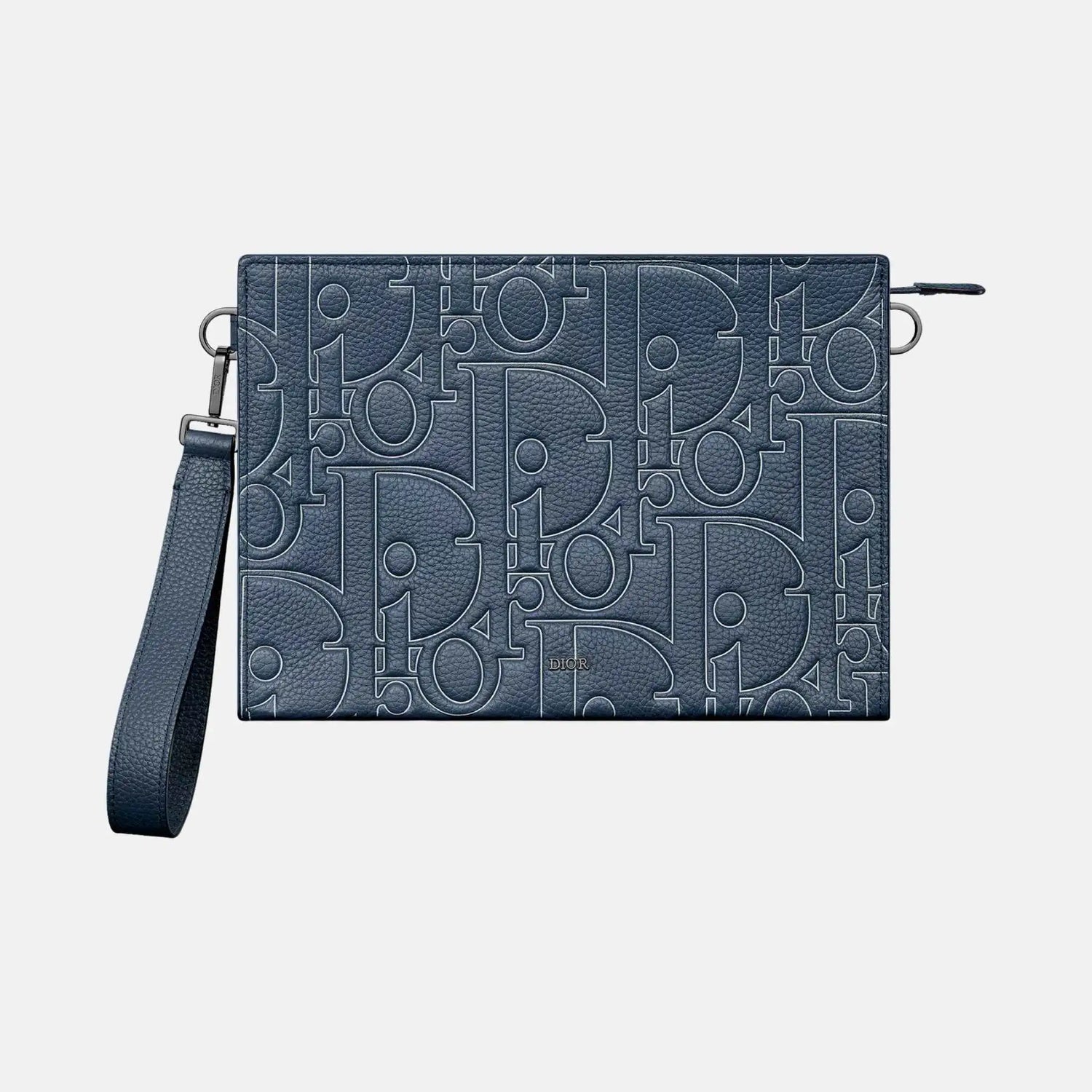 Dior A5 Triangle Pouch In Gravity Outline Leather, Blue, Front