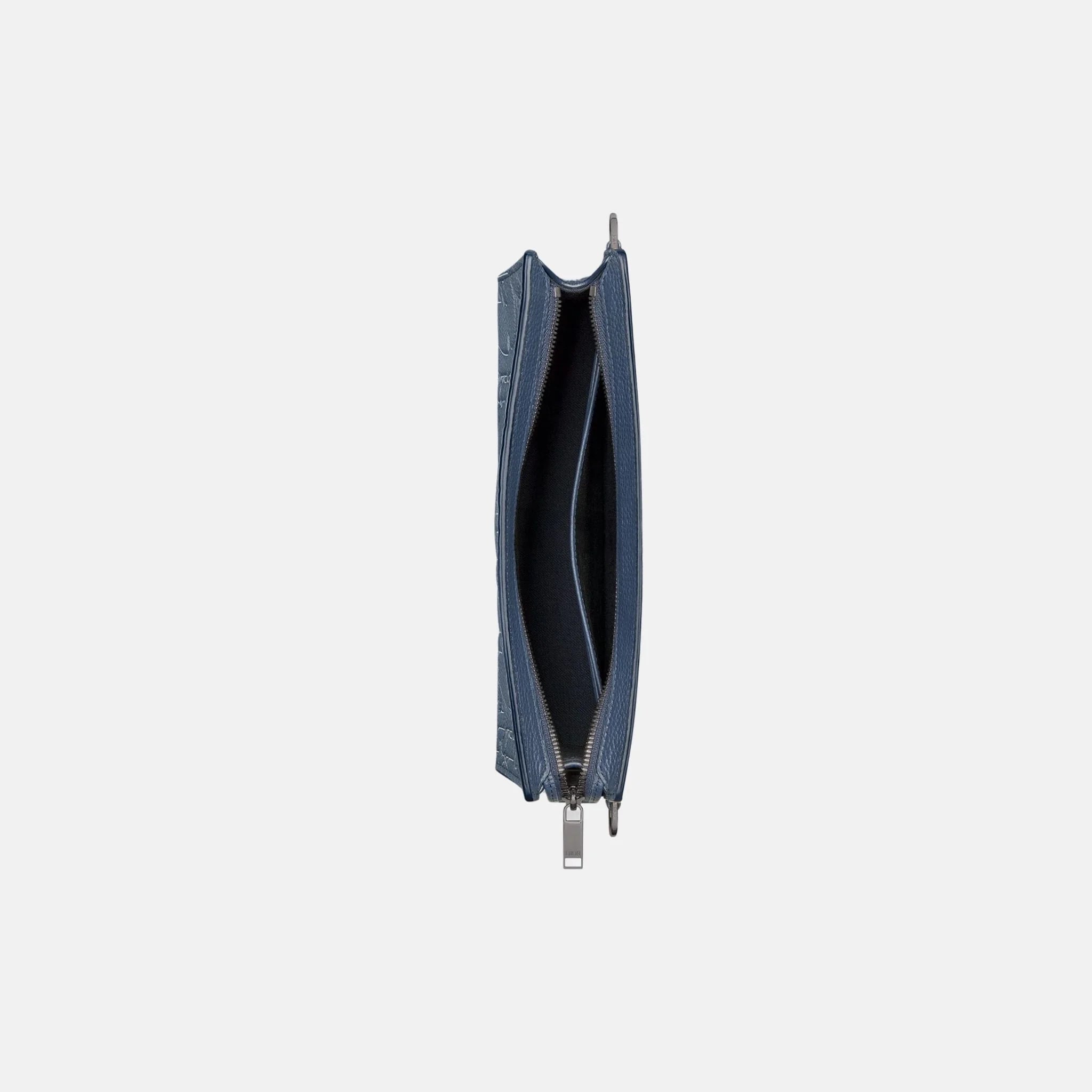 Dior A5 Triangle Pouch In Gravity Outline Leather, Blue, Inside