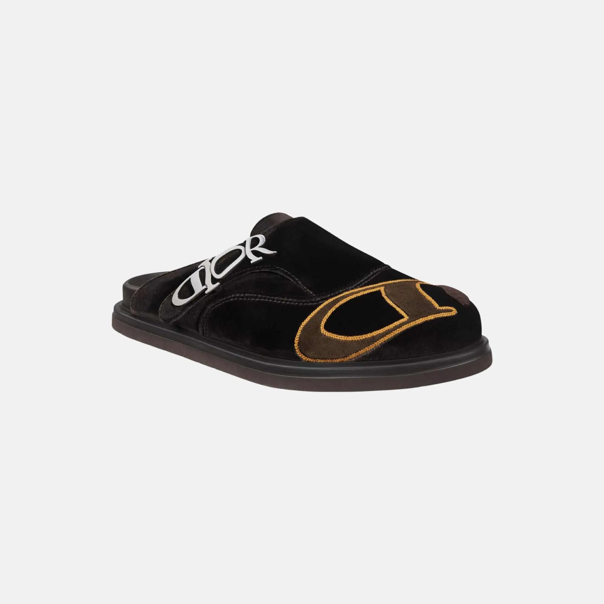 Dior Aqua Mule DIOR & LEWIS HAMILTON Brown Embroidered Velvet, Front & Side