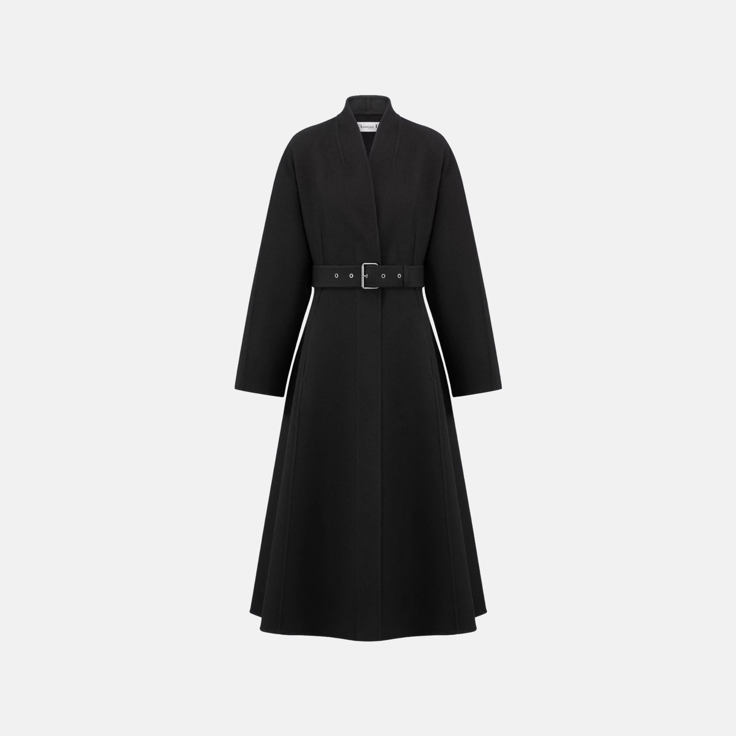 Dior Belted Coat In Virgin Wool And Cashmere, Black, Front