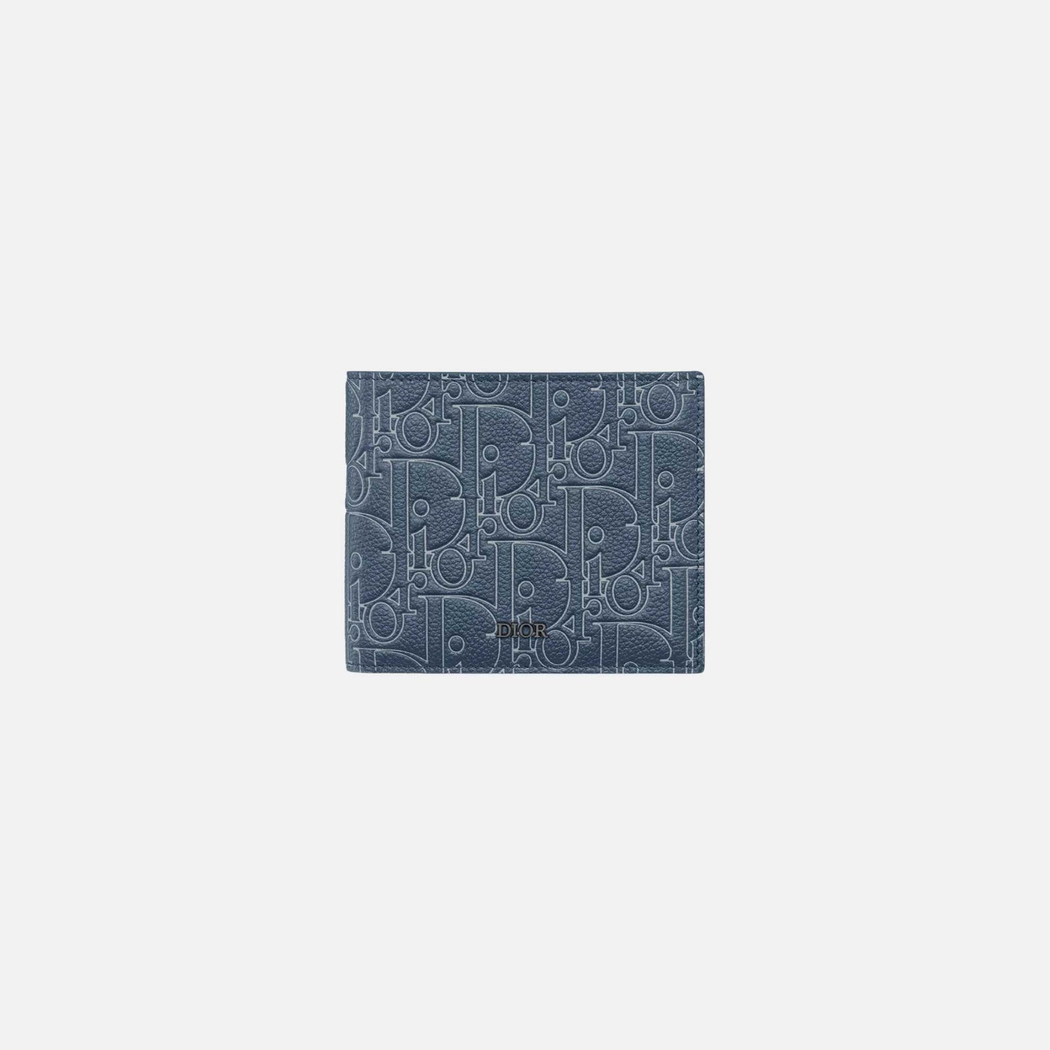 Dior Bifold Wallet In Gravity Outline Leather And Calfskin, Navy Blue, Front