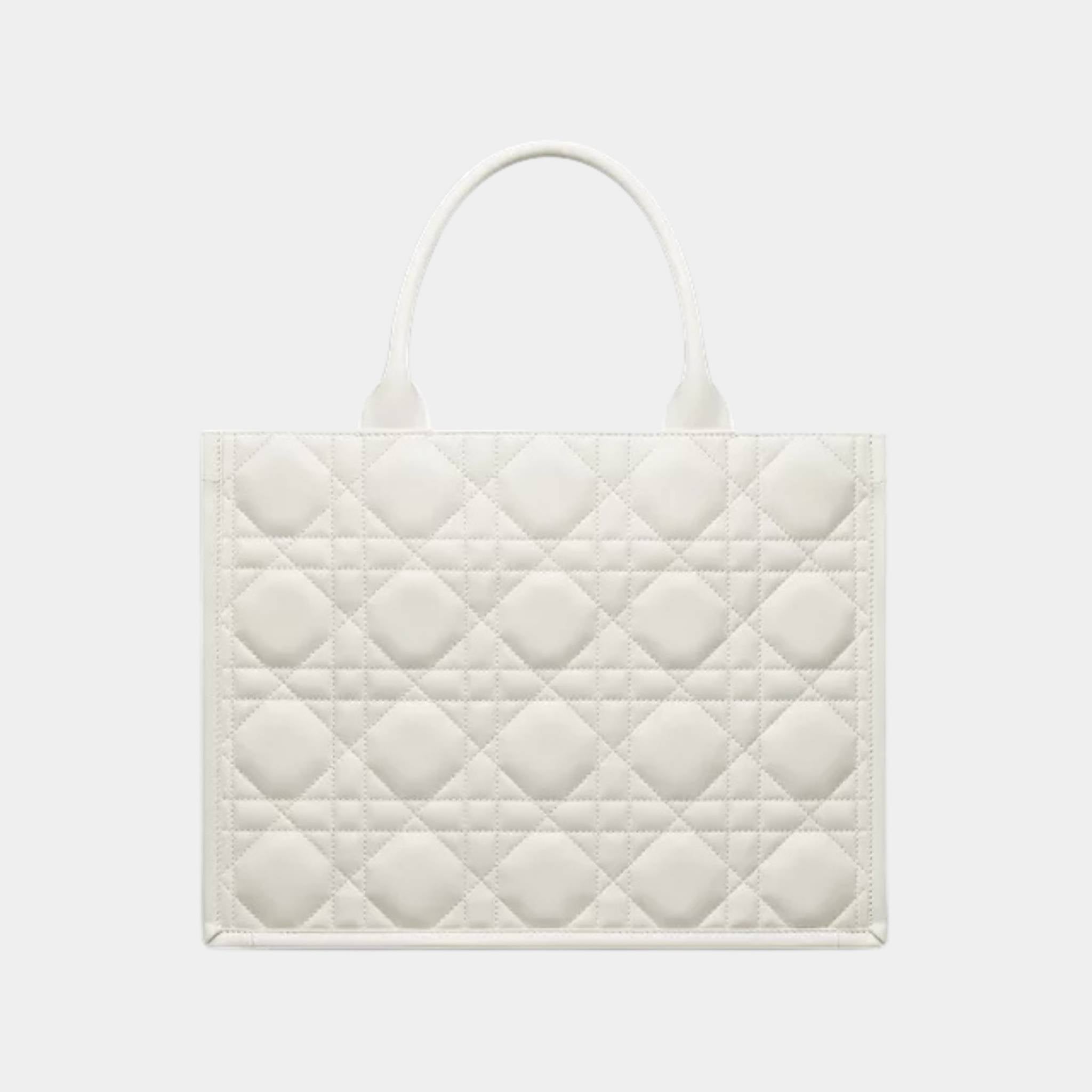 Dior Book Tote Medium Bag Macrocannage Calfskin, Latte, Back
