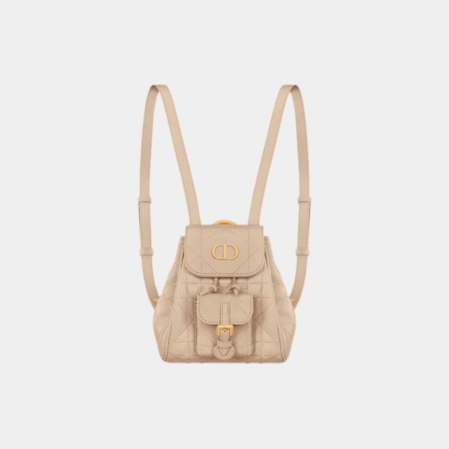 Dior Caro Nano Backpack Macrocannage Lambskin, Powder Beige, Front