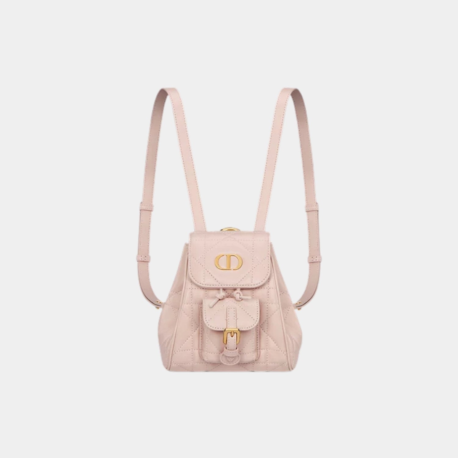 Dior Caro Nano Backpack Macrocannage Lambskin, Powder Pink, Front