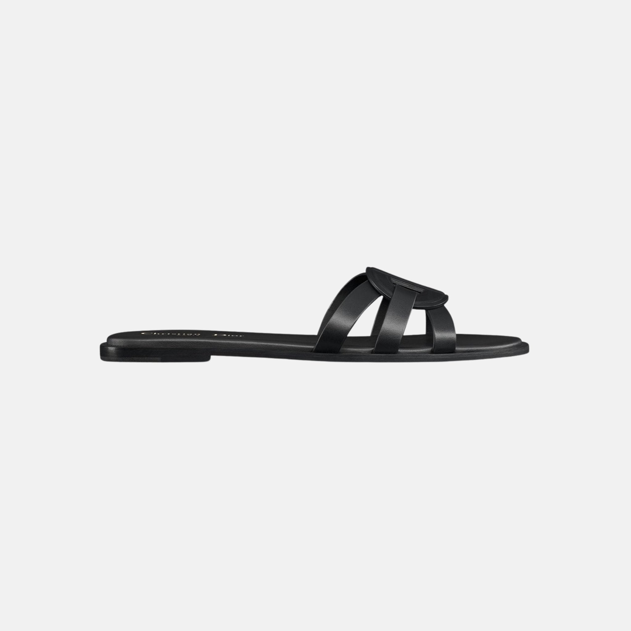 Dior D Club Slide In Calfskin, Black, Side