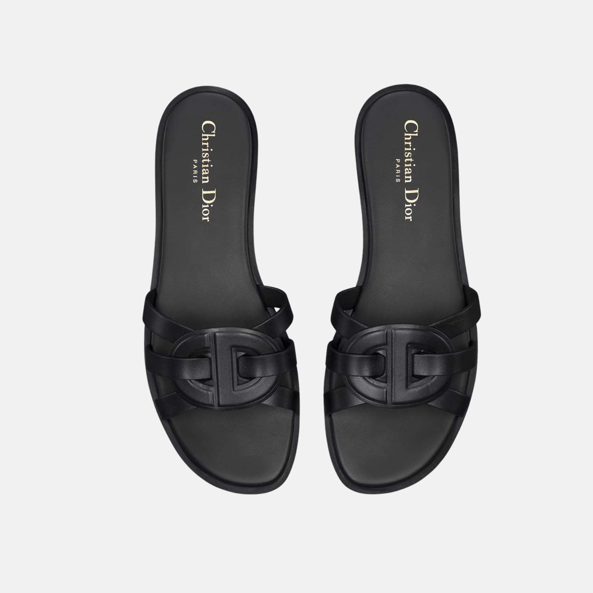 Dior D Club Slide In Calfskin, Black, Top