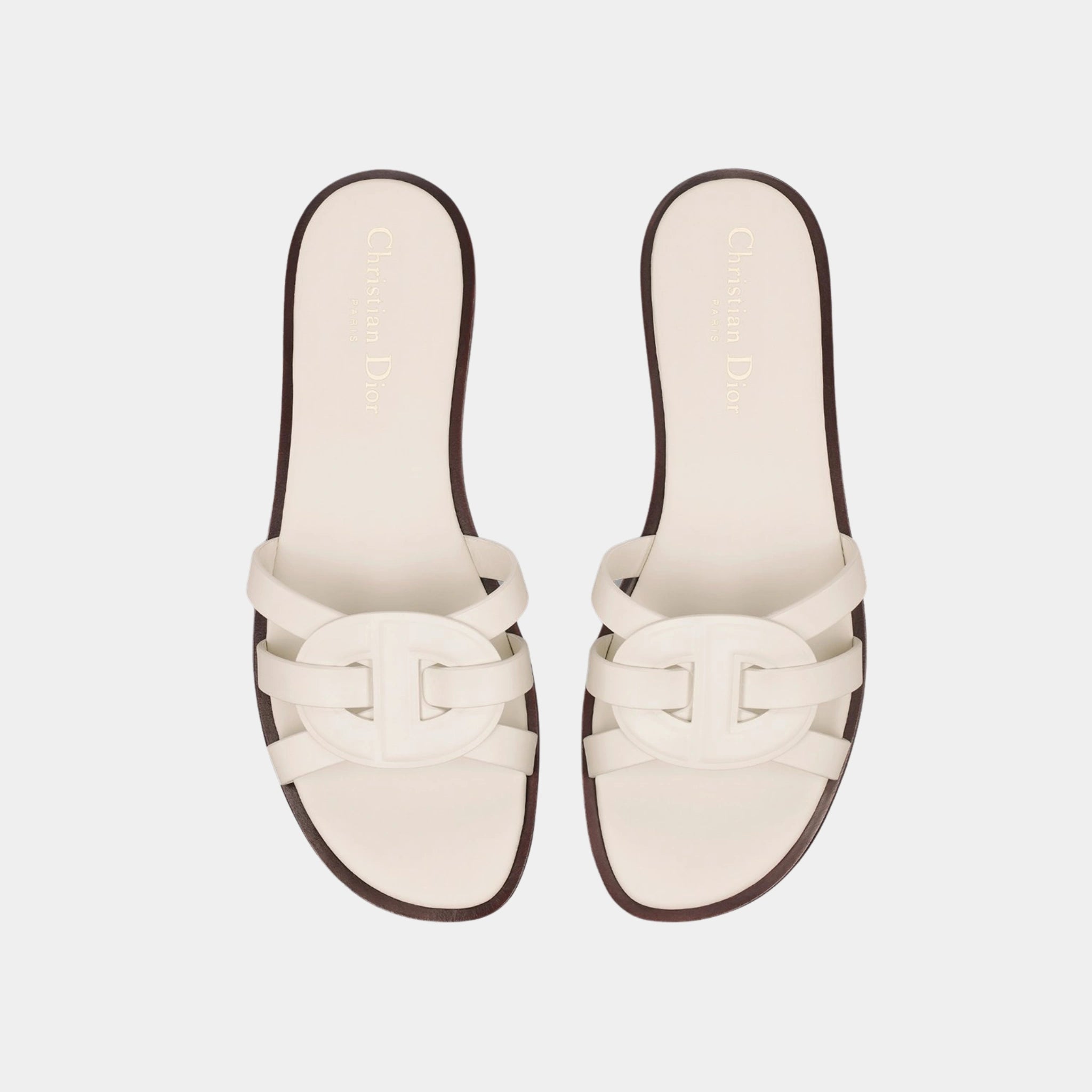 Dior D Club Slide In Calfskin, White, Top