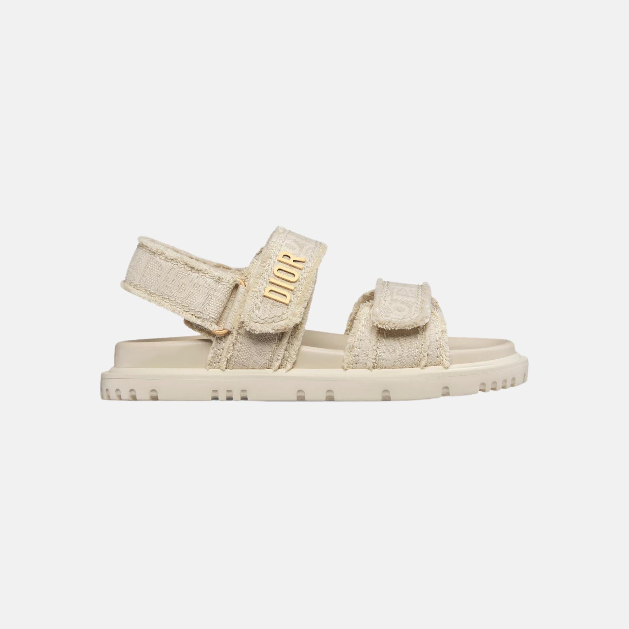 Dior Dioract Sandal In Fringed Cotton Embroidered With Oblique Motif, Side