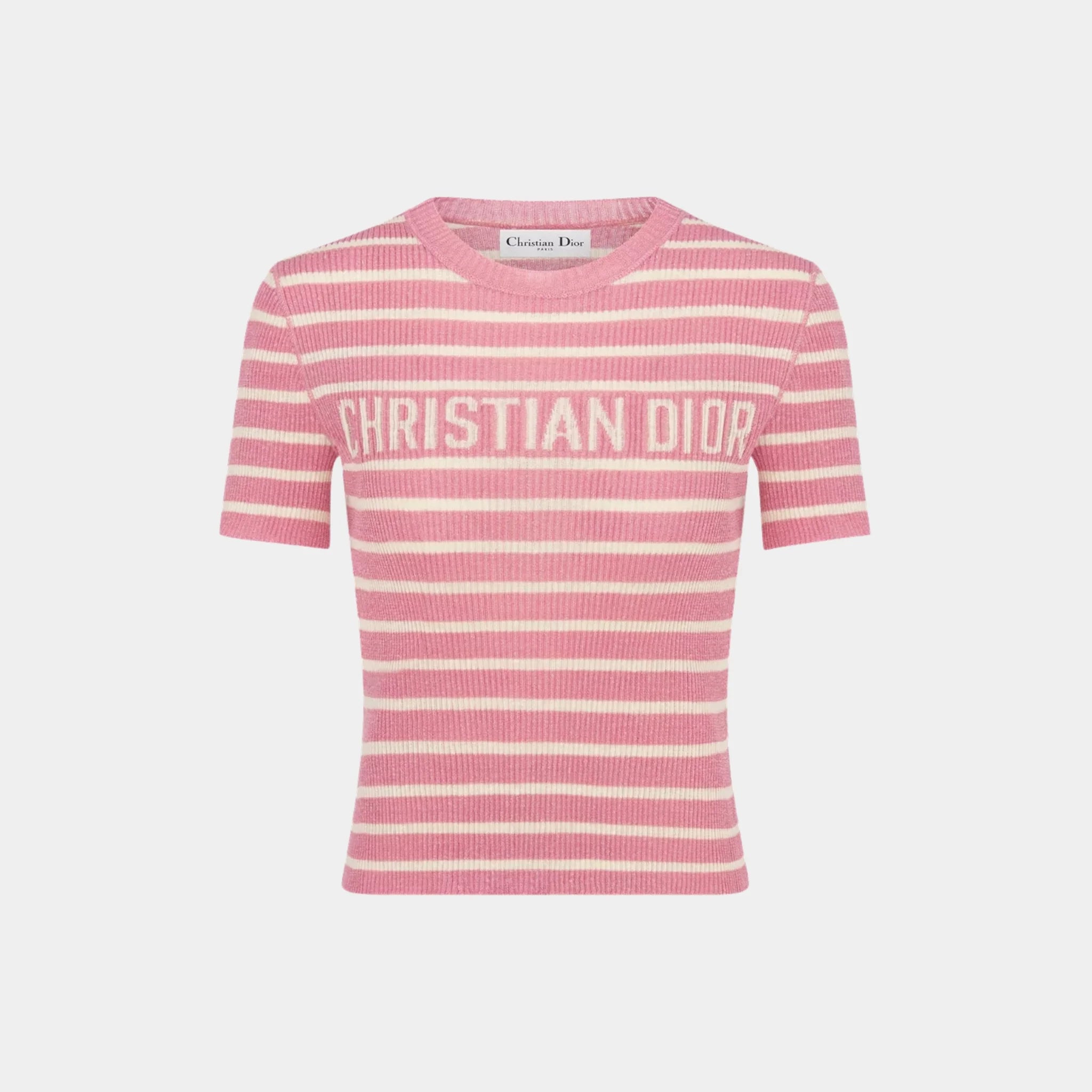 Dior Dioriviera Cropped Short Sleeved Sweater In Silk Knit, Pink, Front