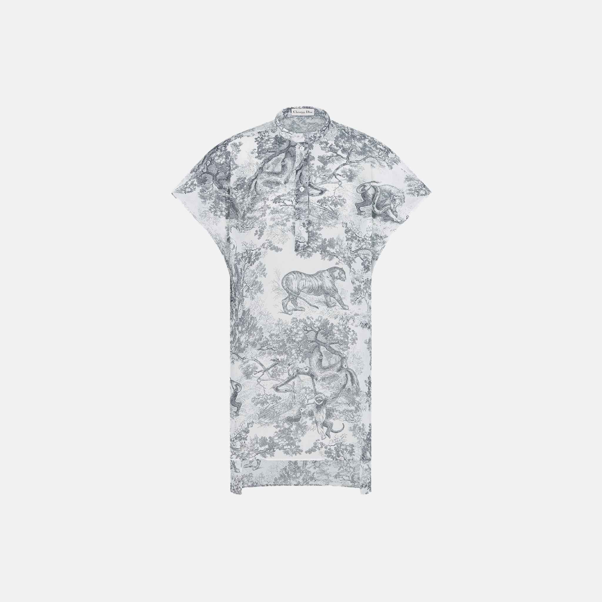 Dior Dioriviera Long Blouse With Cap Sleeves In Toile De Jouy, Front