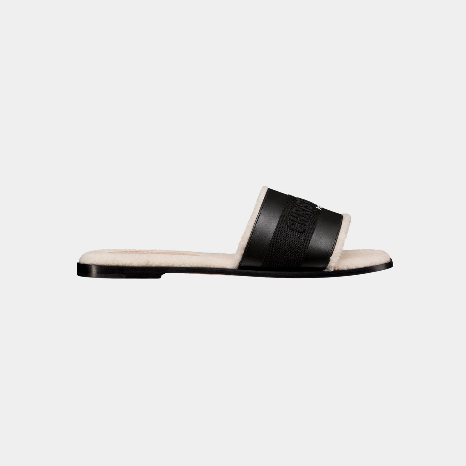 Dior Dway Slide Calfskin And Embroidered Cotton, Black, Side