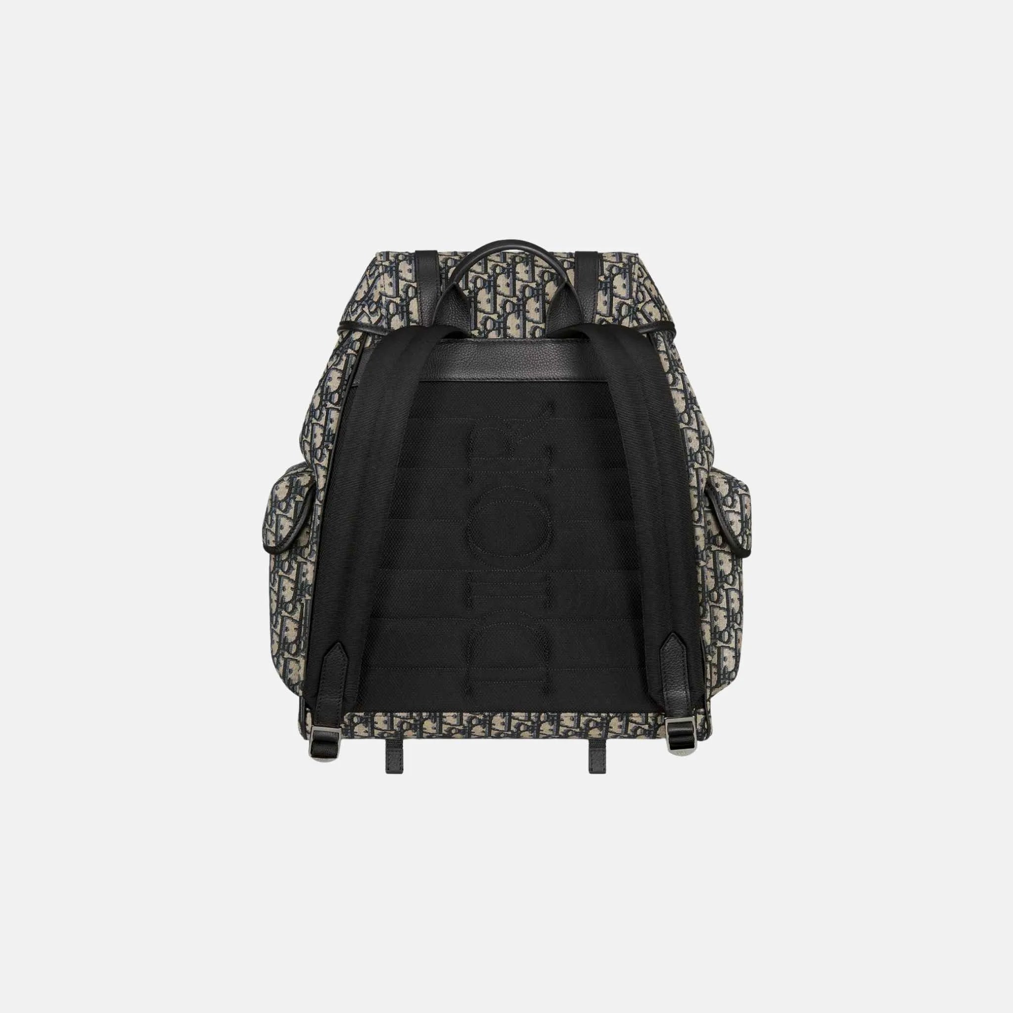 Dior Hit The Road Flap Backpack in Calfskin and Jacquard,
Beige, Black, Back