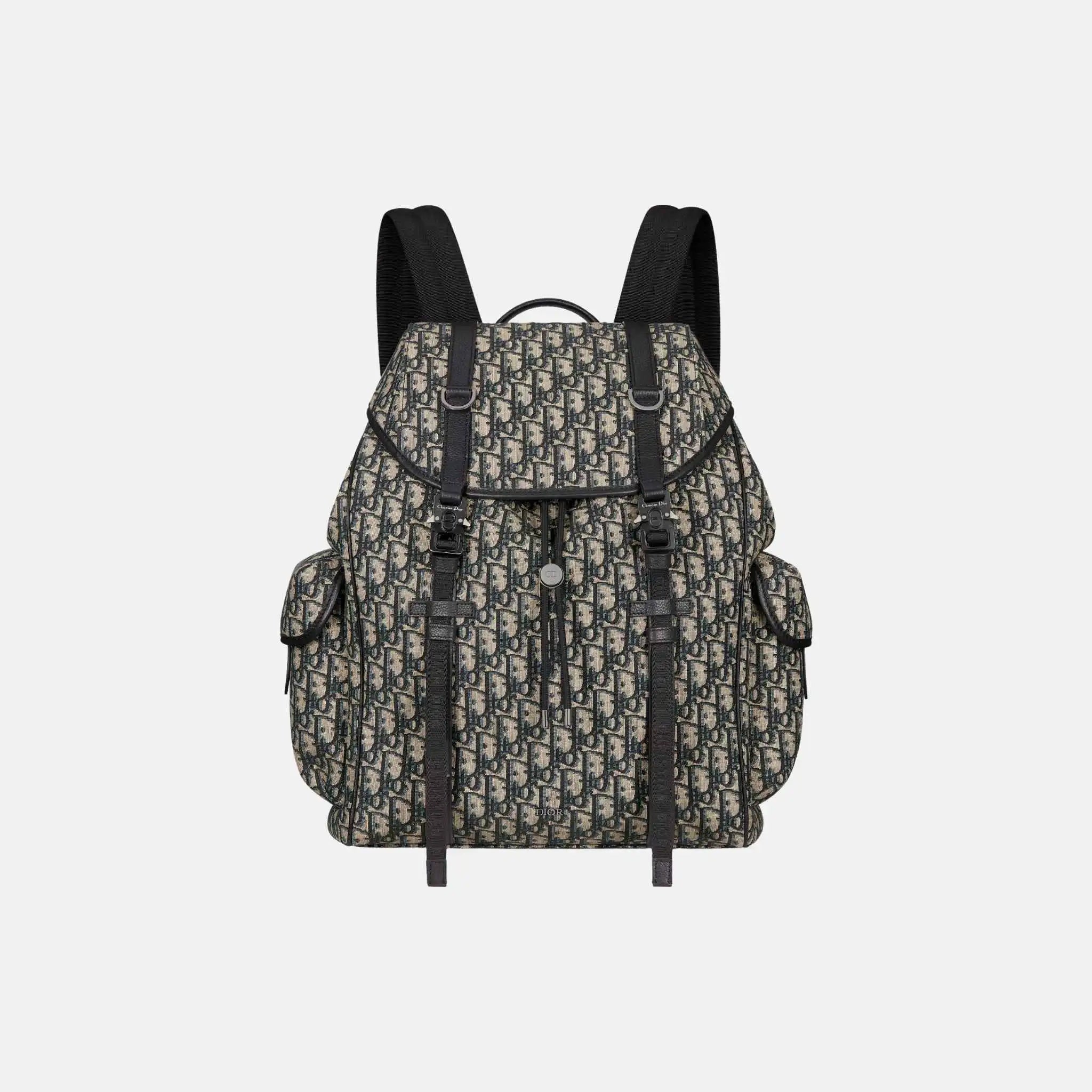 Dior Hit The Road Flap Backpack in Calfskin and Jacquard,
Beige, Black, Front