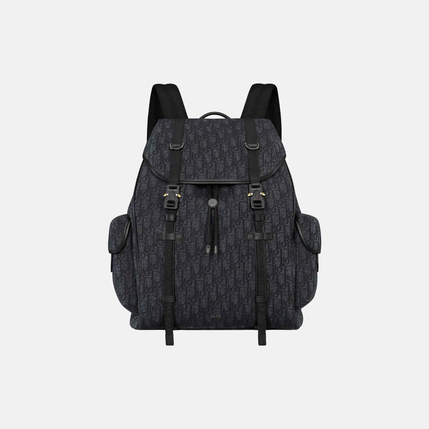 Dior Hit The Road Flap Backpack in Calfskin and Jacquard, Black, Front