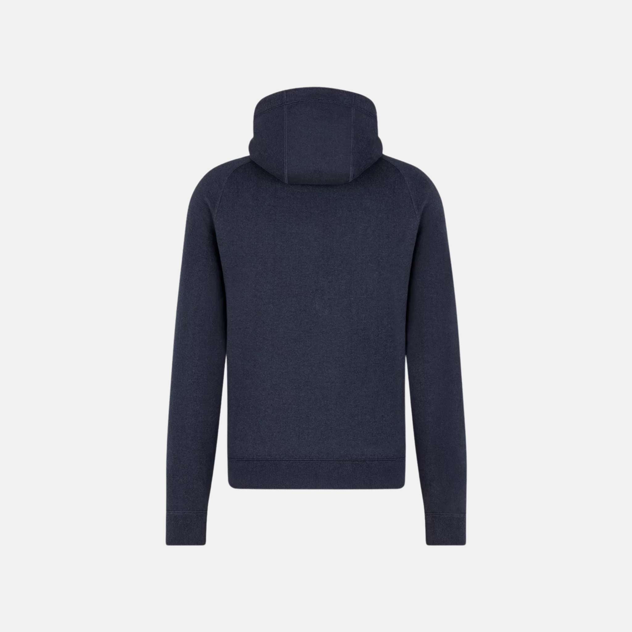 Dior Hooded Track Jacket In Cotton And Cashmere Knit, Navy Blue, Back
