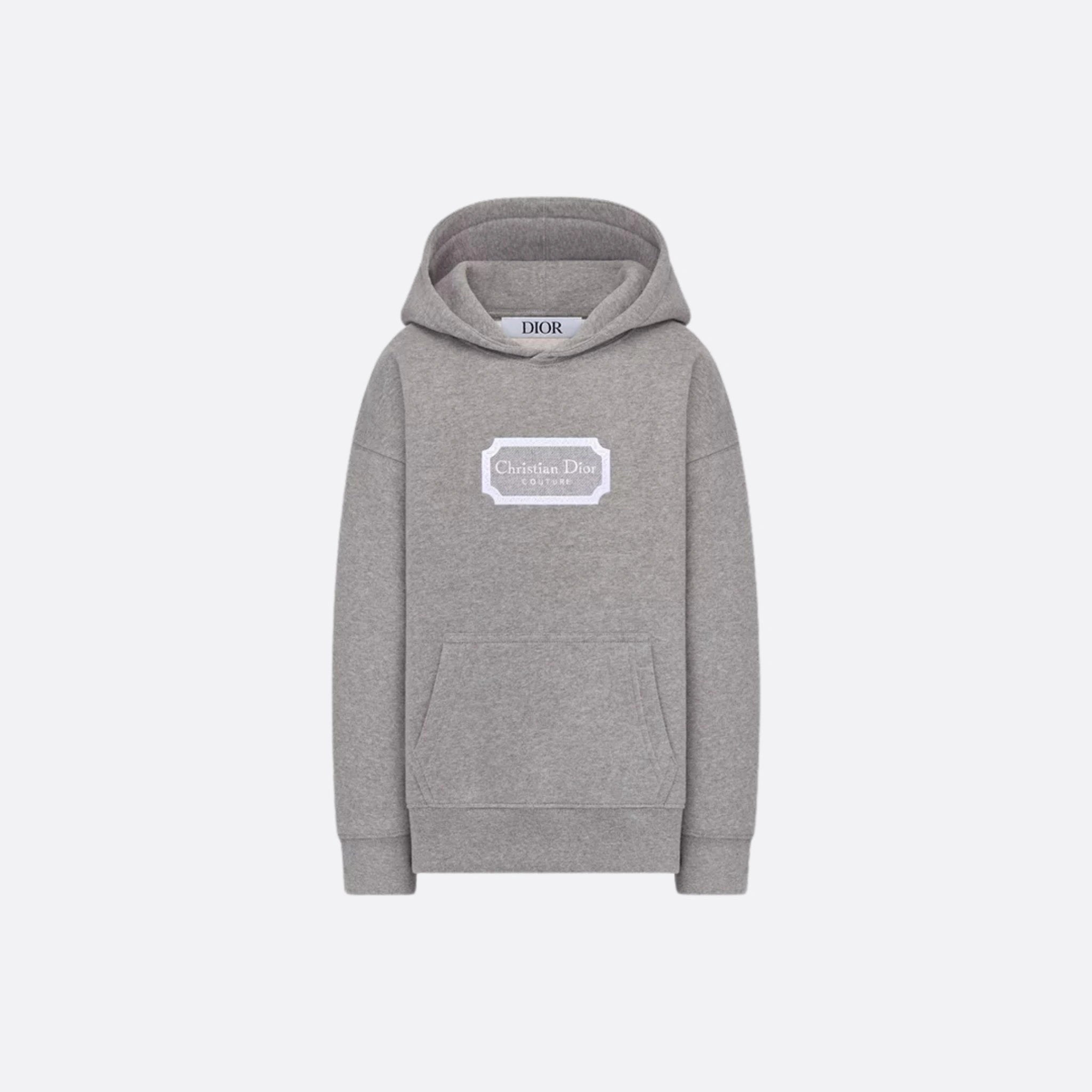 Dior Kids Couture Hooded Sweatshirt Cotton Fleece, Black, Grey, Front