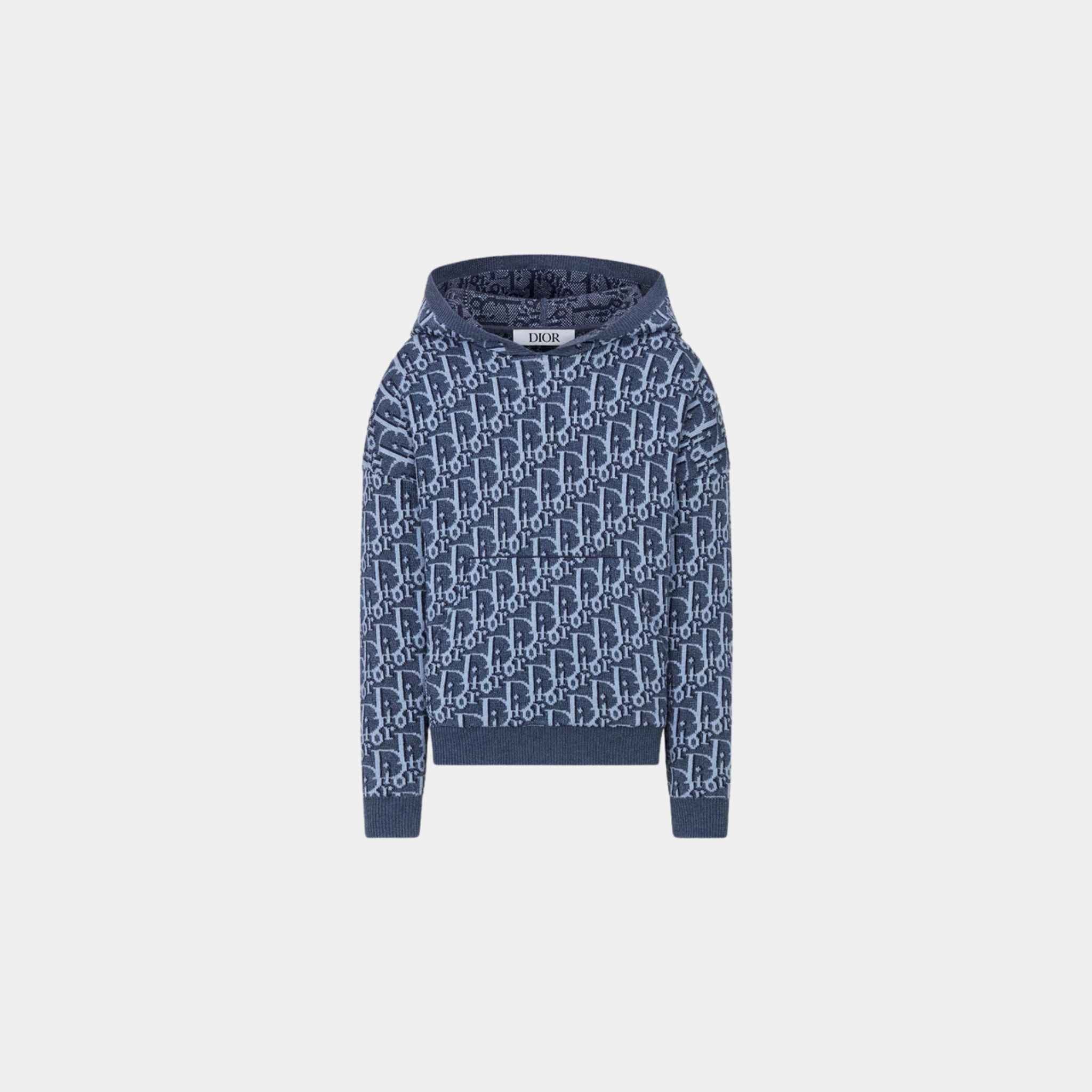 Dior Kids Hooded Sweatshirt Blue Dior Oblique Cotton Hemp Knit Jacquard,
Front