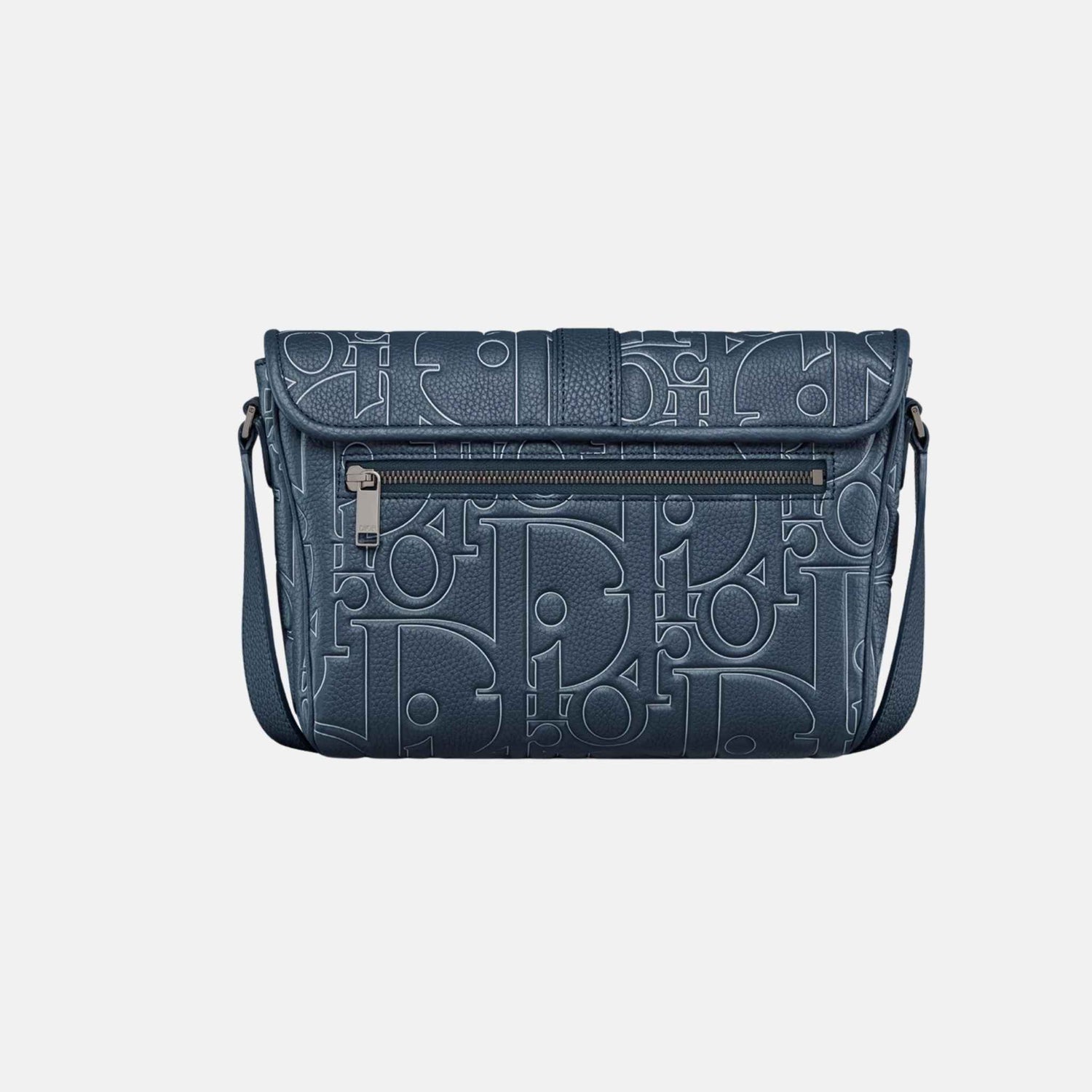 Dior Medium Daily Messenger Bag With Flap In Leather And Grained Calfskin, Navy Blue, Back