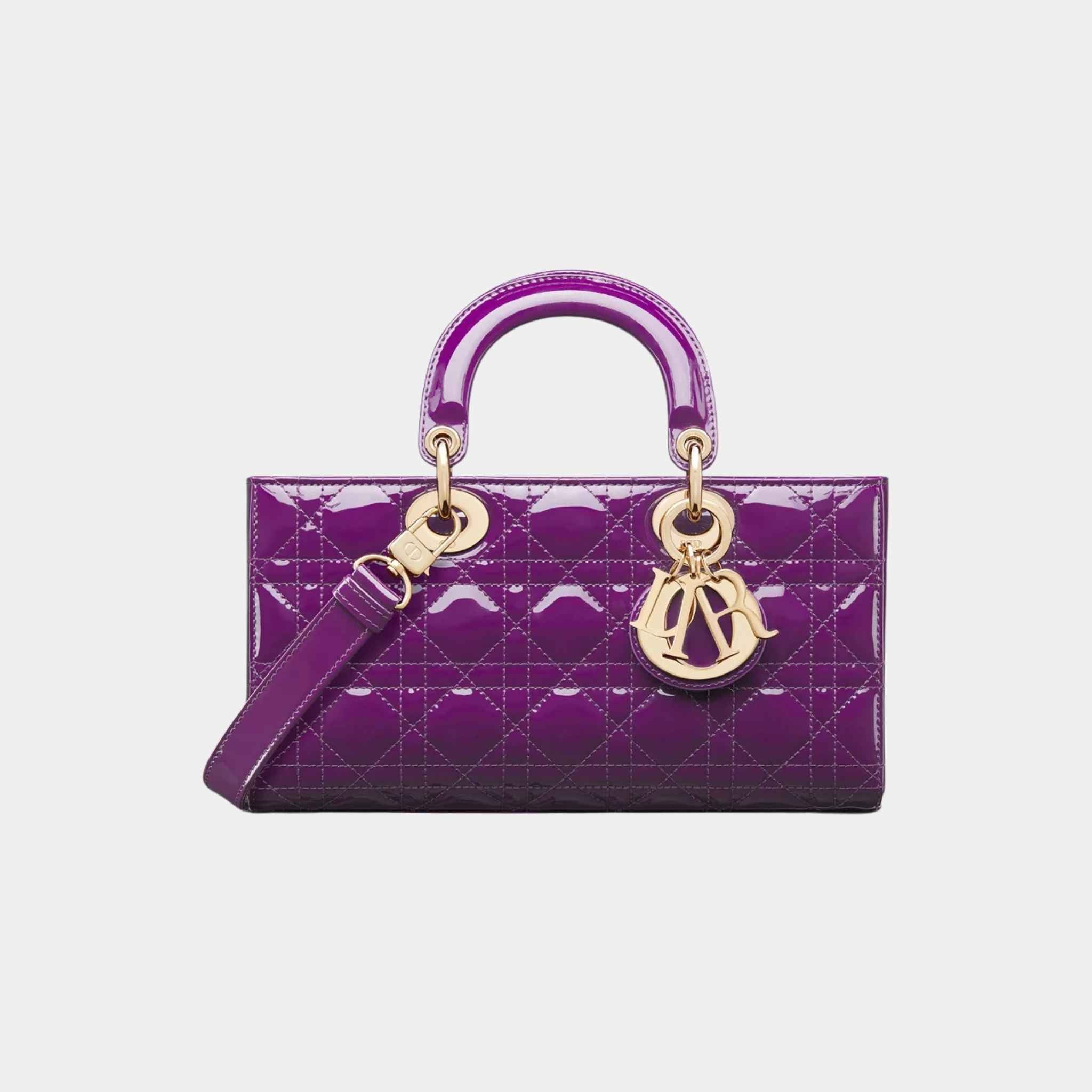 Dior Medium Lady D-Joy Bag Patent Cannage Calfskin, Royal Purple, Front