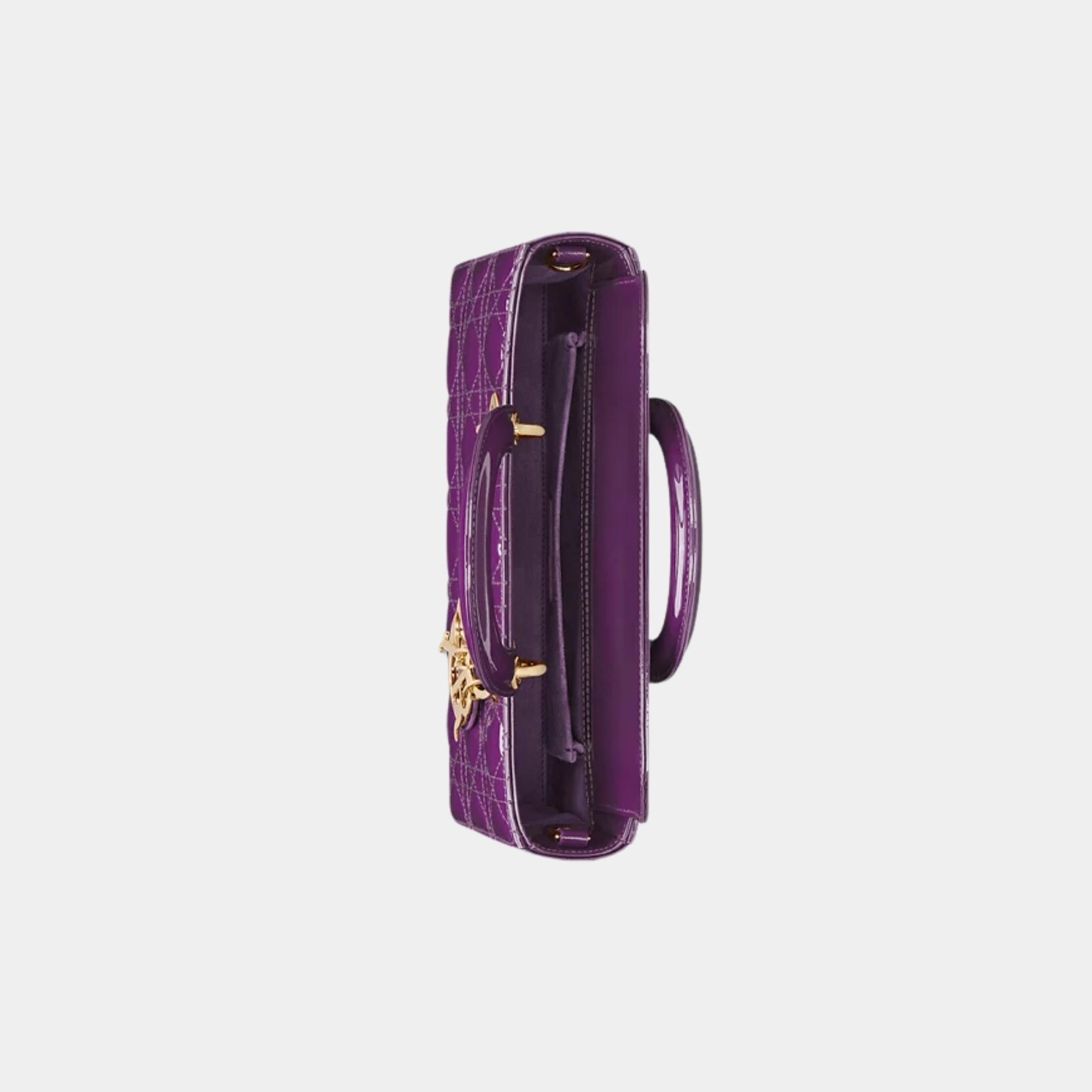 Dior Medium Lady D-Joy Bag Patent Cannage Calfskin, Royal Purple, Top