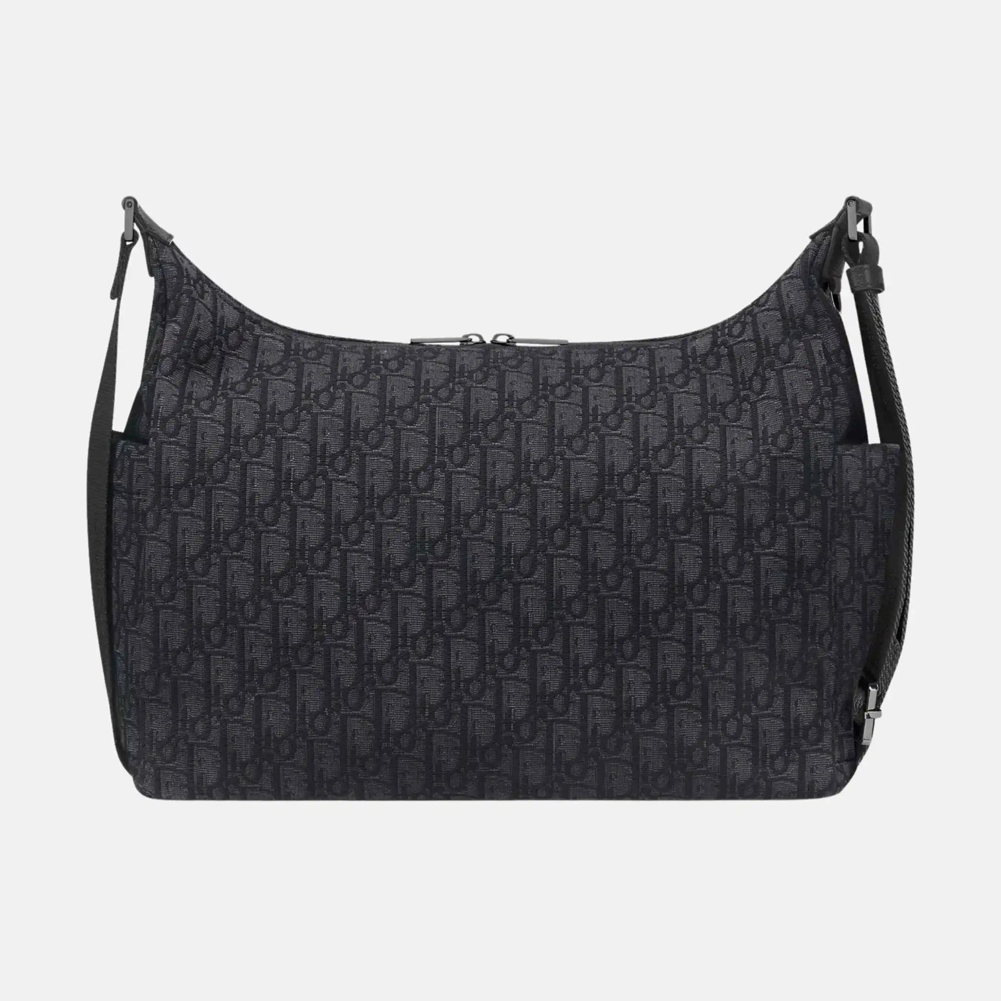 Dior Medium Rider Soft Hobo Bag in Oblique and Grained Calfskin, Black, Back