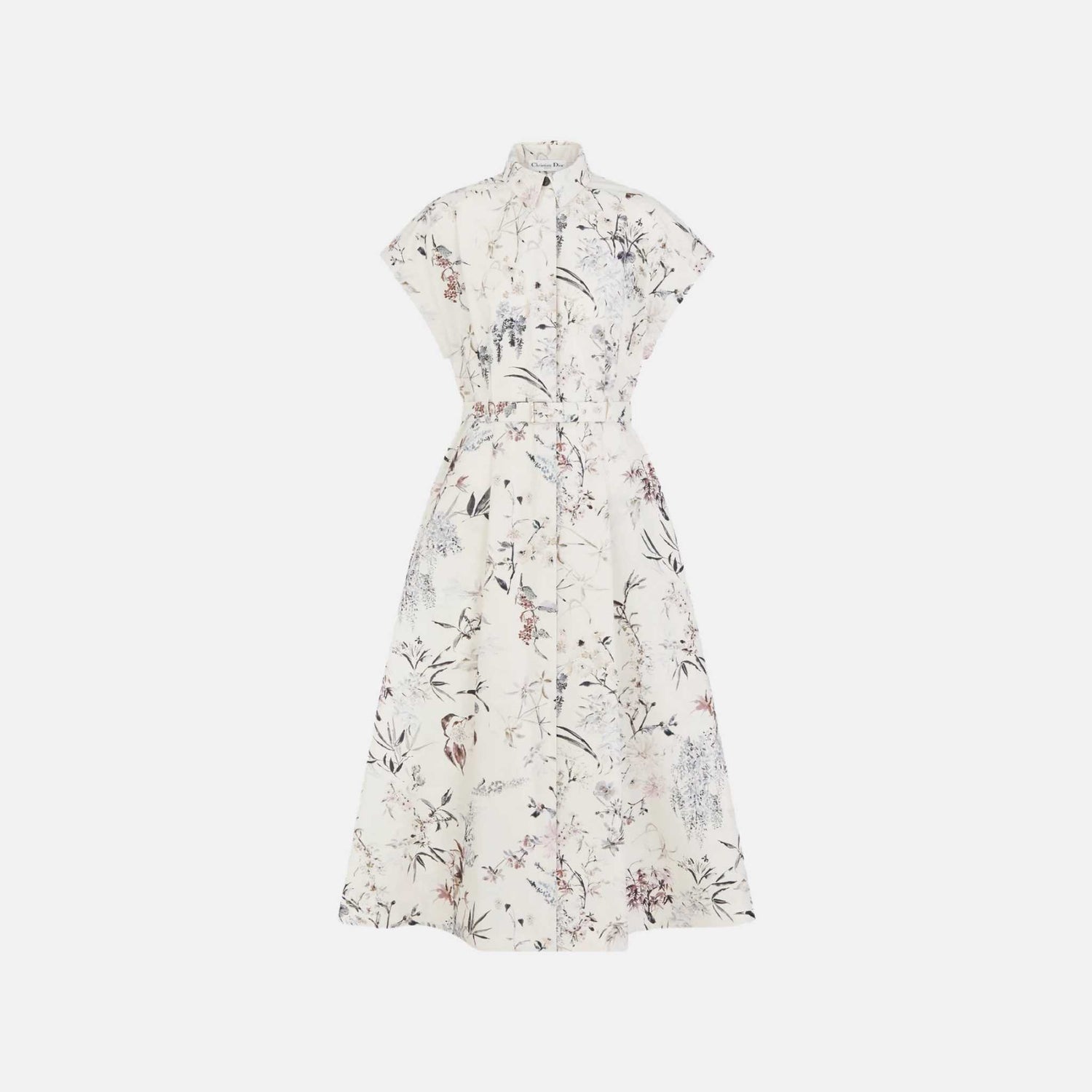 Dior Mid Length Belted Shirtdress In Cotton And Silk Poplin, Front