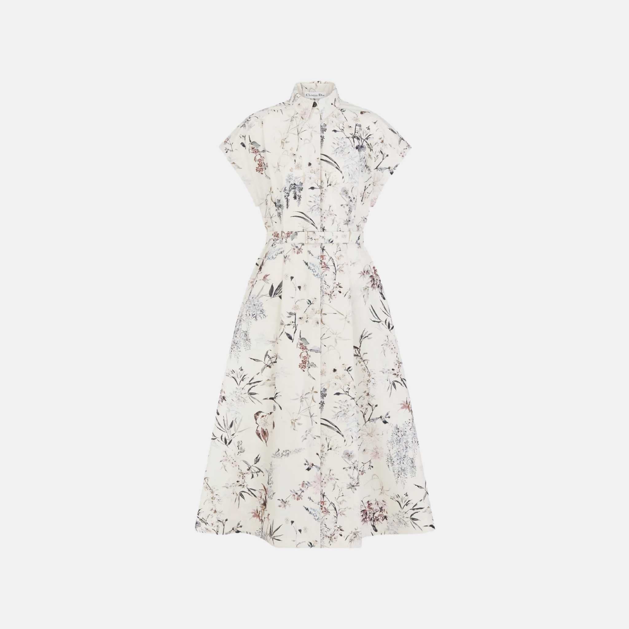Dior Mid Length Belted Shirtdress In Cotton And Silk Poplin, Front