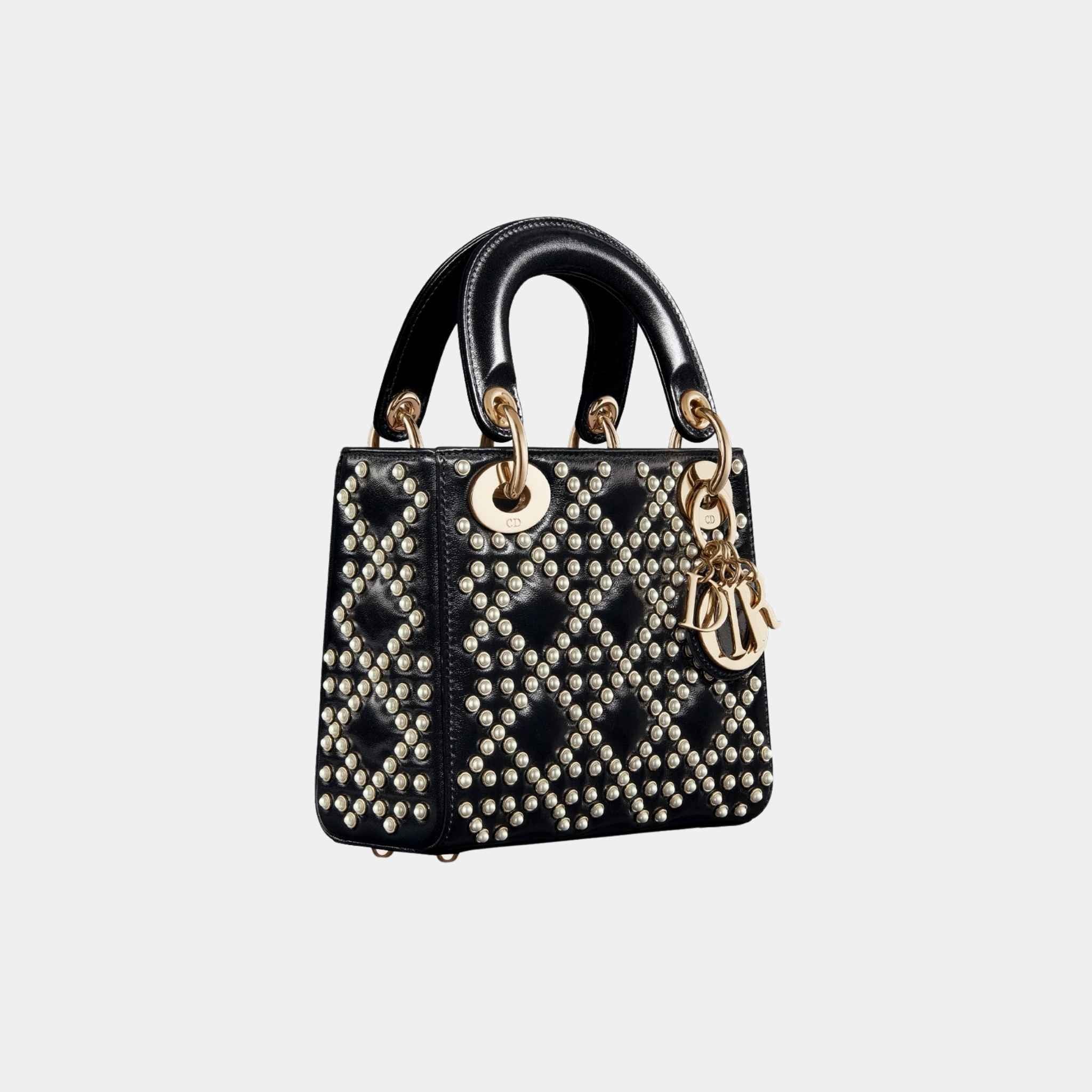 Mini Lady Dior Bag Black Crinkle Effect , Side