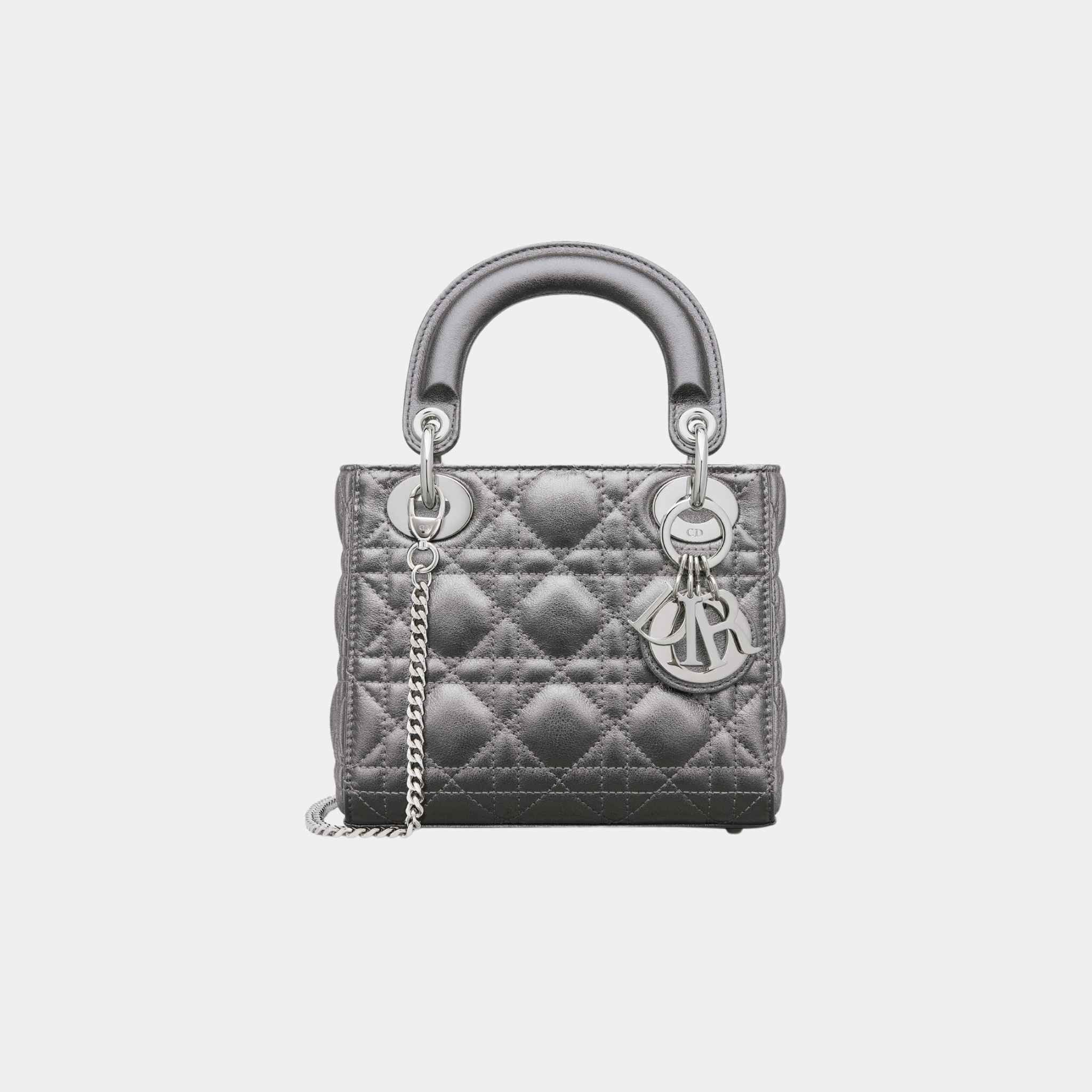 Dior Mini Lady Dior Bag Metallic Silver Tone Sands