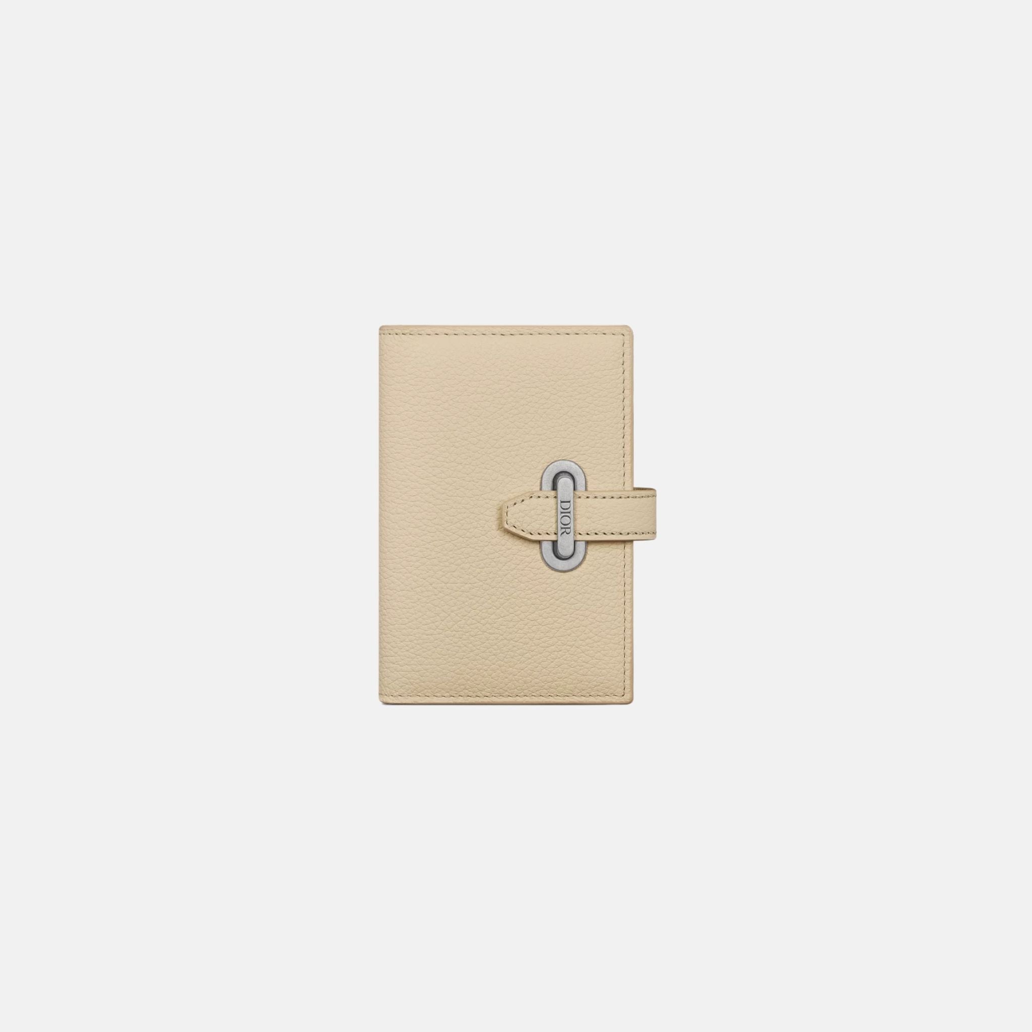 Dior Normandie Vertical Bifold Card Holder In Icons Calfskin, Beige, Front