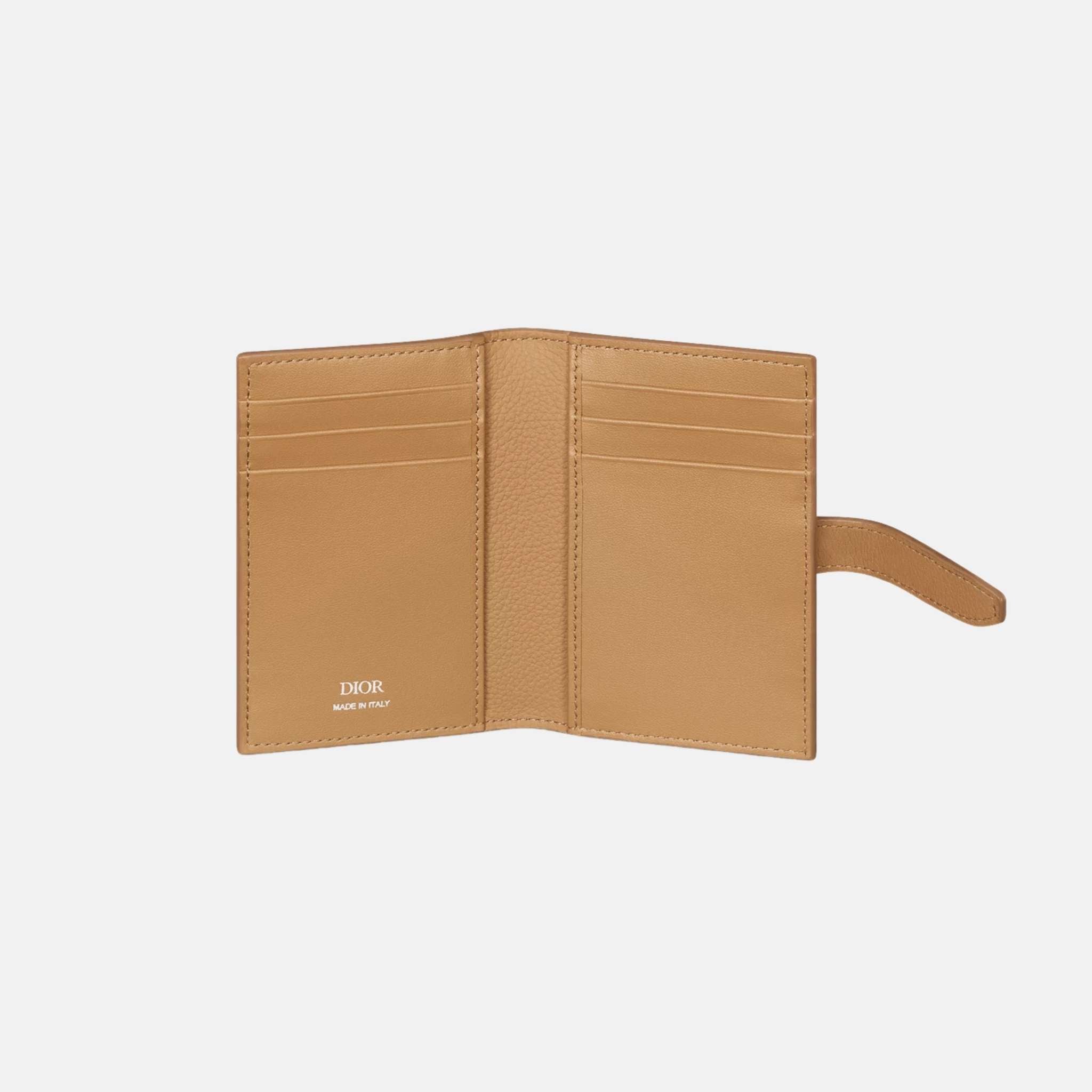 Dior Normandie Vertical Bifold Card Holder In Icons Calfskin, Brown, Inside