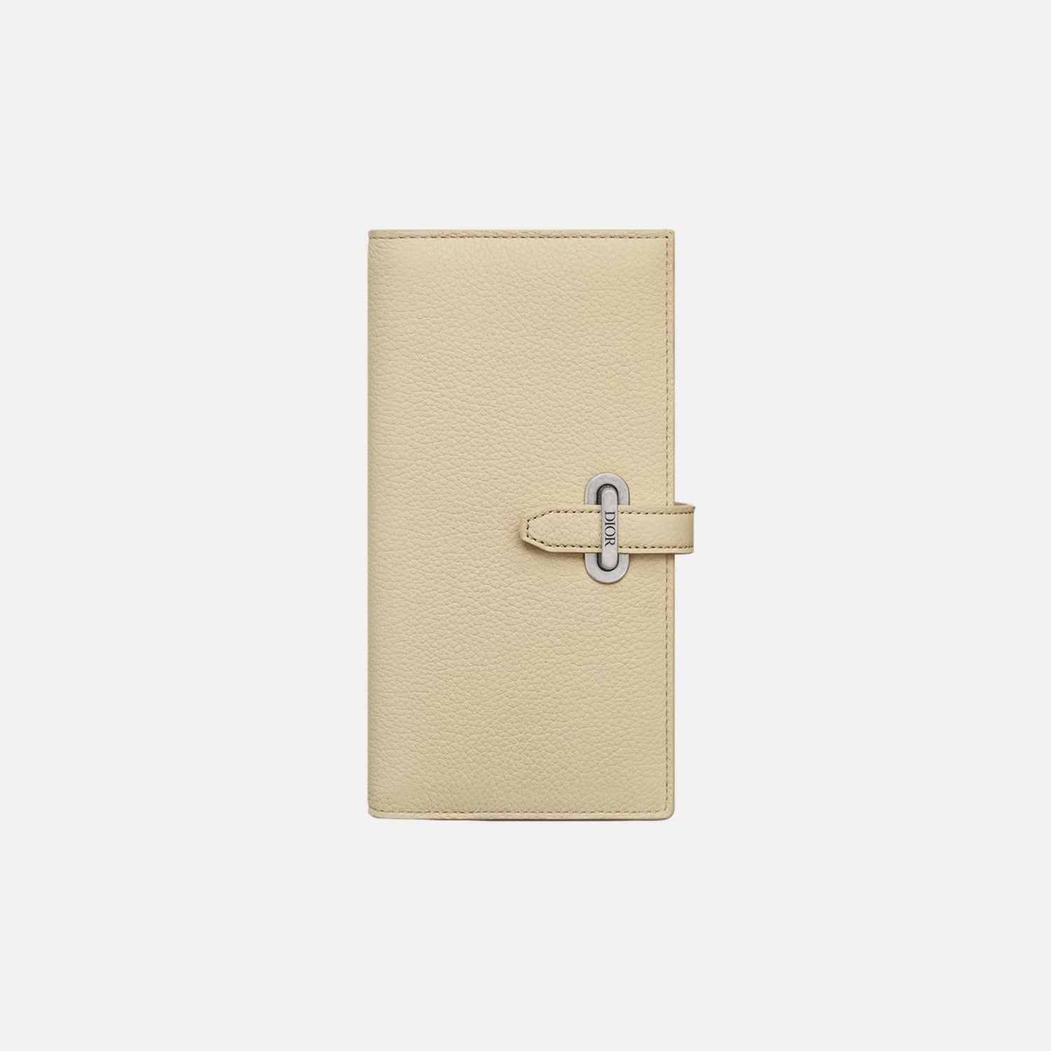 Dior Normandie Vertical Bifold Wallet In Icons Calfskin, Beige, Front