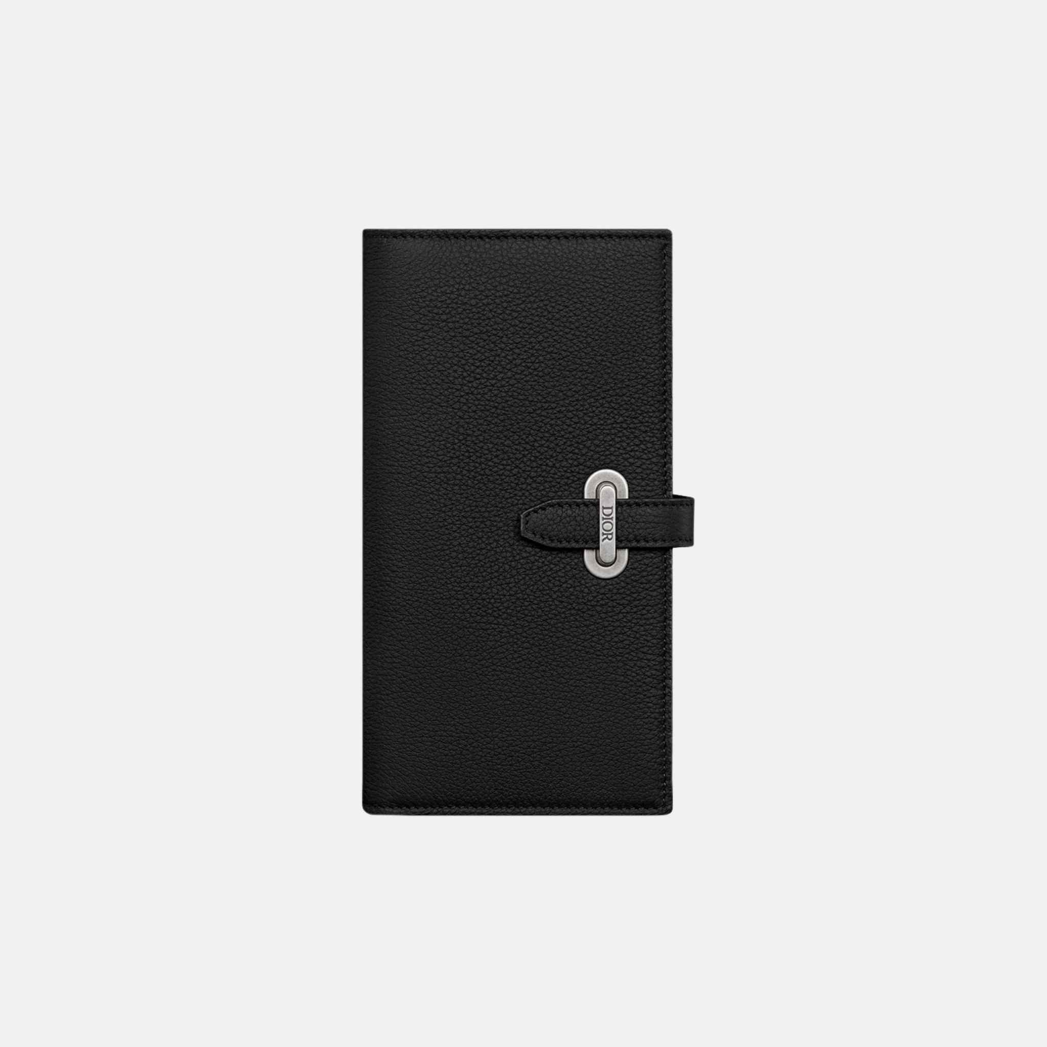 Dior Normandie Vertical Bifold Wallet In Icons Calfskin, Black, Front