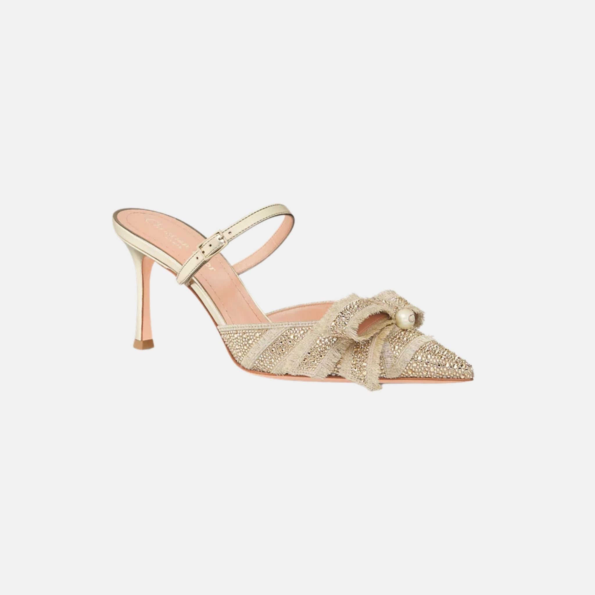 Dior Or Adiorable Heeled Mule In Cotton and Laminated Lambskin, Gold, Front