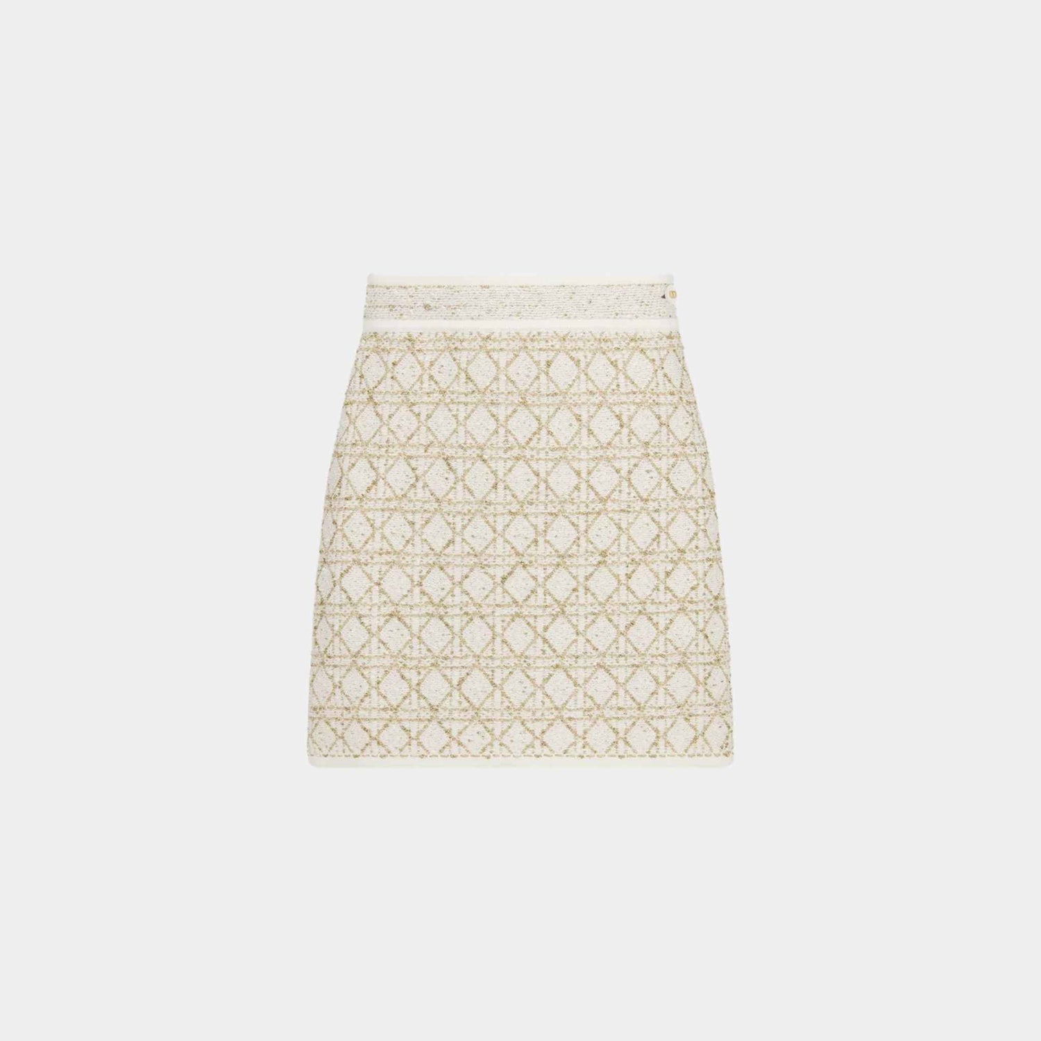 Dior Or Cannage Miniskirt White and Gold-Tone Cotton-Blend Tweed, Front