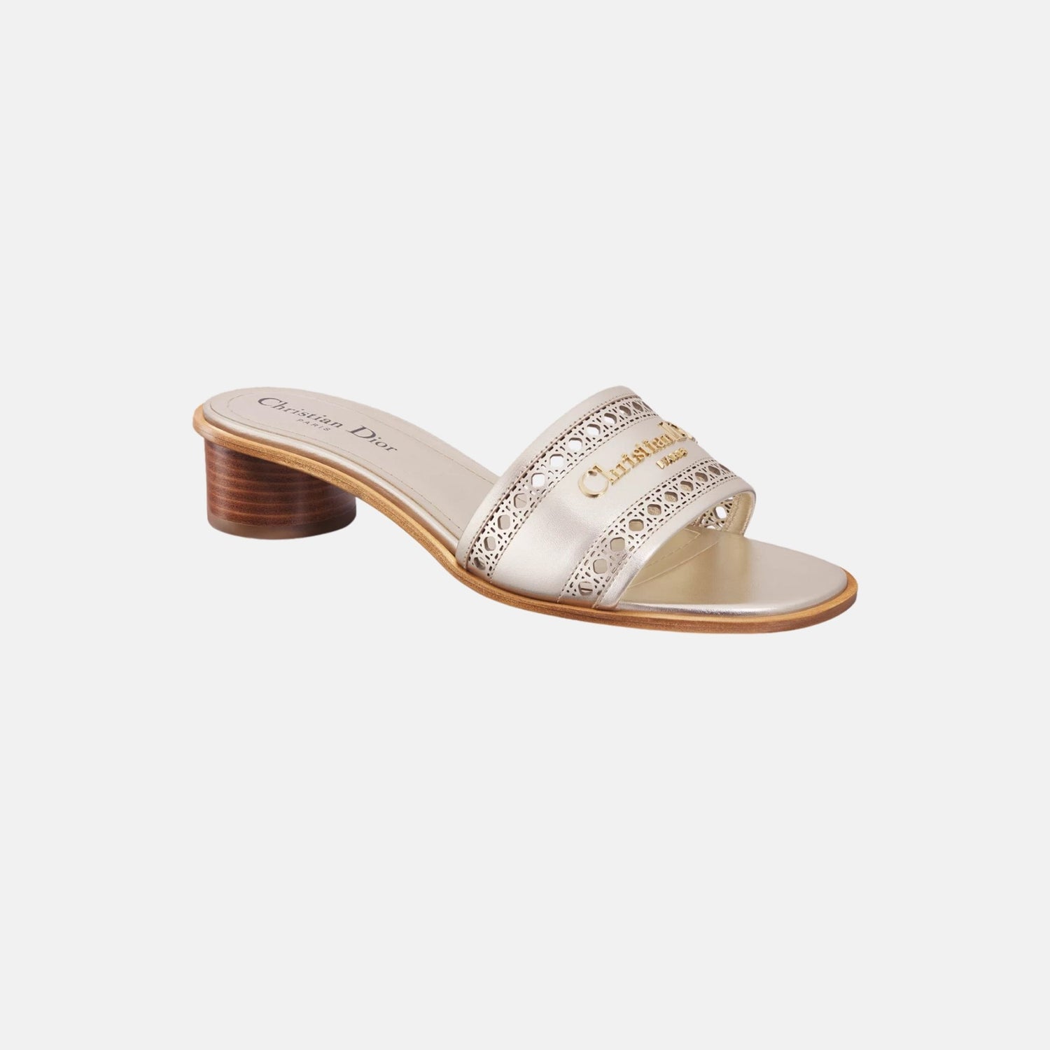 Dior Or D Lane Heeled Slide In Microcannage Laminated Calfskin, Gold, Front