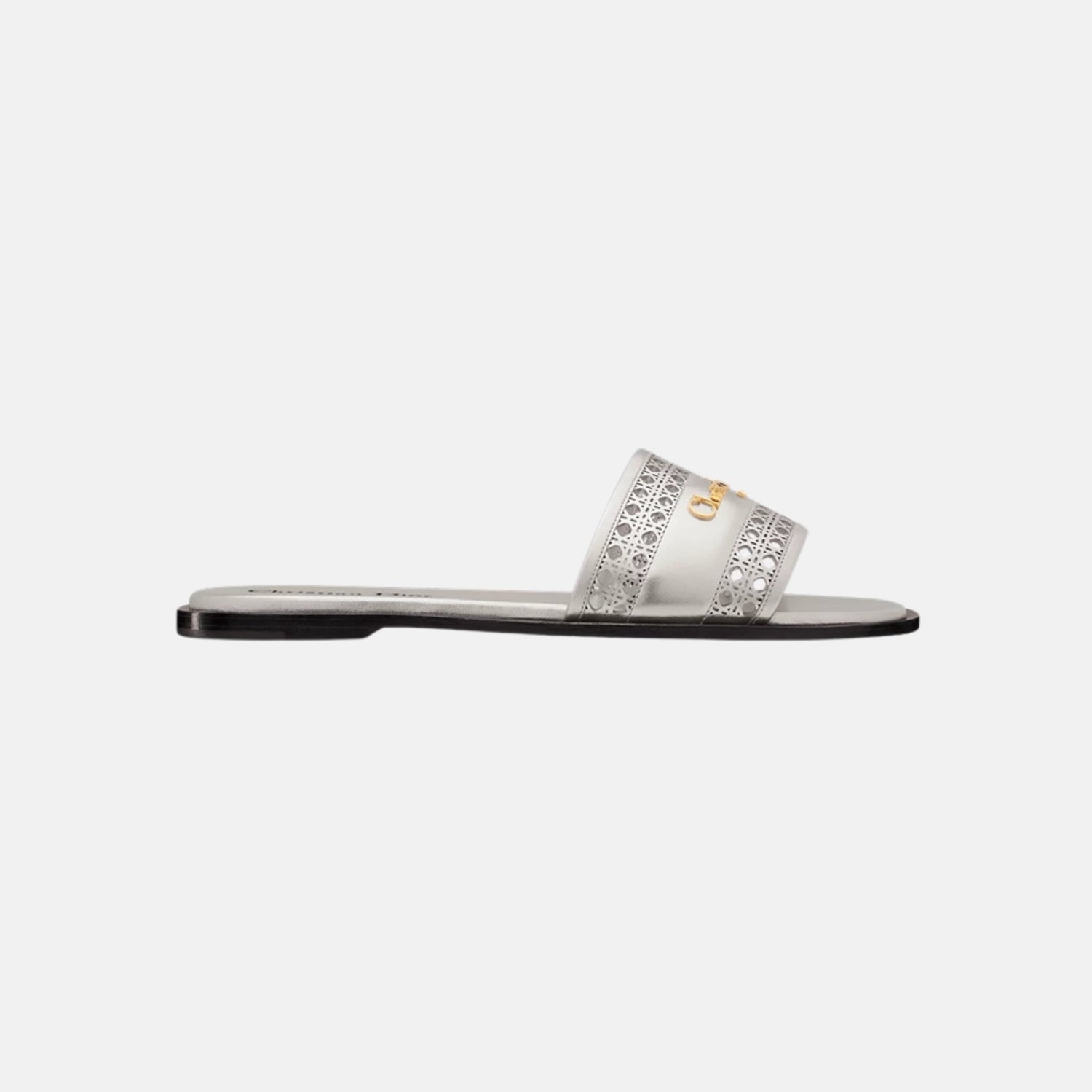Dior Or D Lane Slide In Openwork Microcannage Laminated Calfskin, Silver, Side