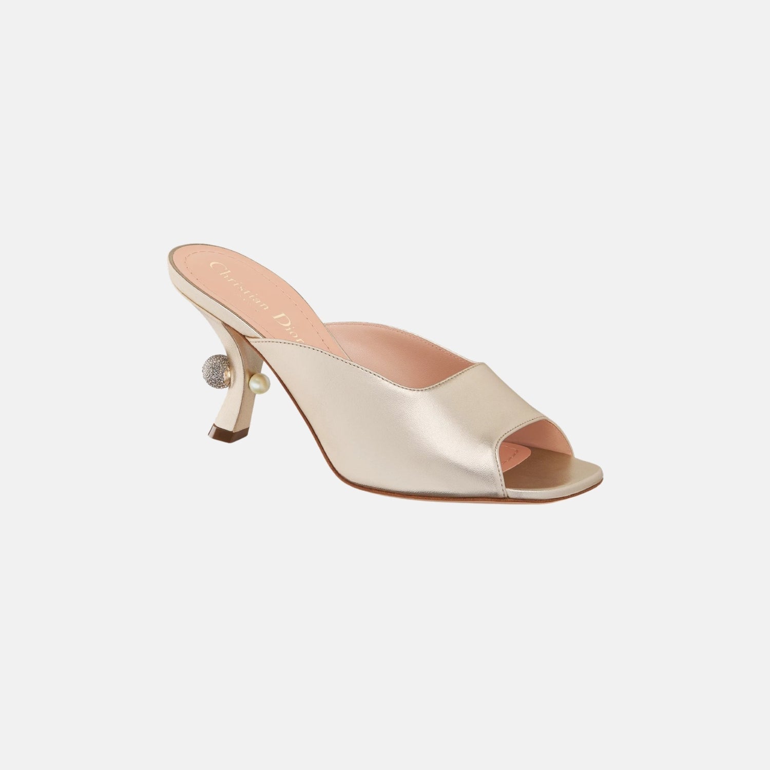 Dior Or Dior Tribales Heeled Slide In Laminated Lambskin, Gold, Front
