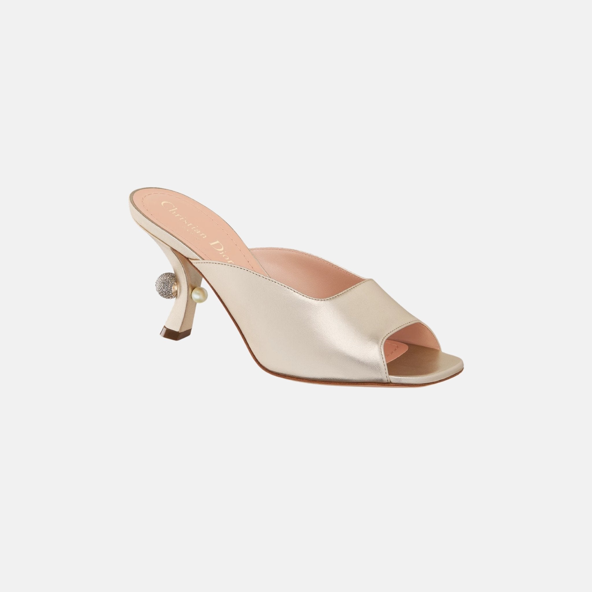 Dior Or Dior Tribales Heeled Slide In Laminated Lambskin, Gold, Front