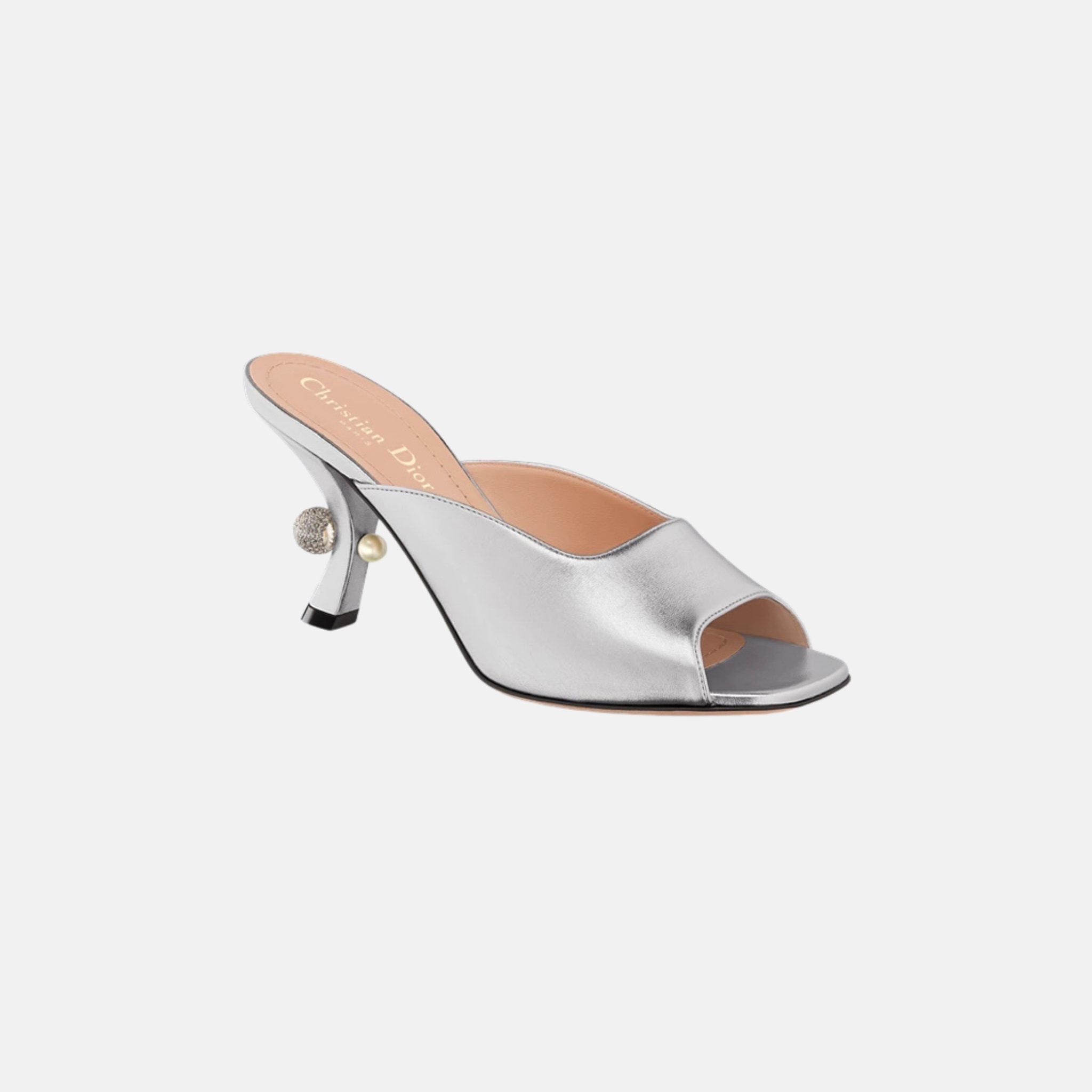Dior Or Dior Tribales Heeled Slide In Laminated Lambskin, Silver, Front