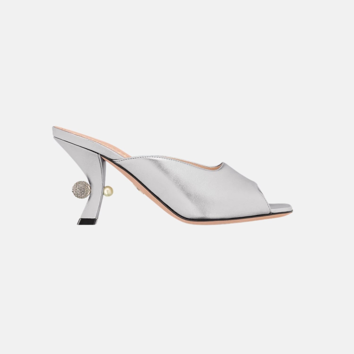 Dior Or Dior Tribales Heeled Slide In Laminated Lambskin, Silver, Side