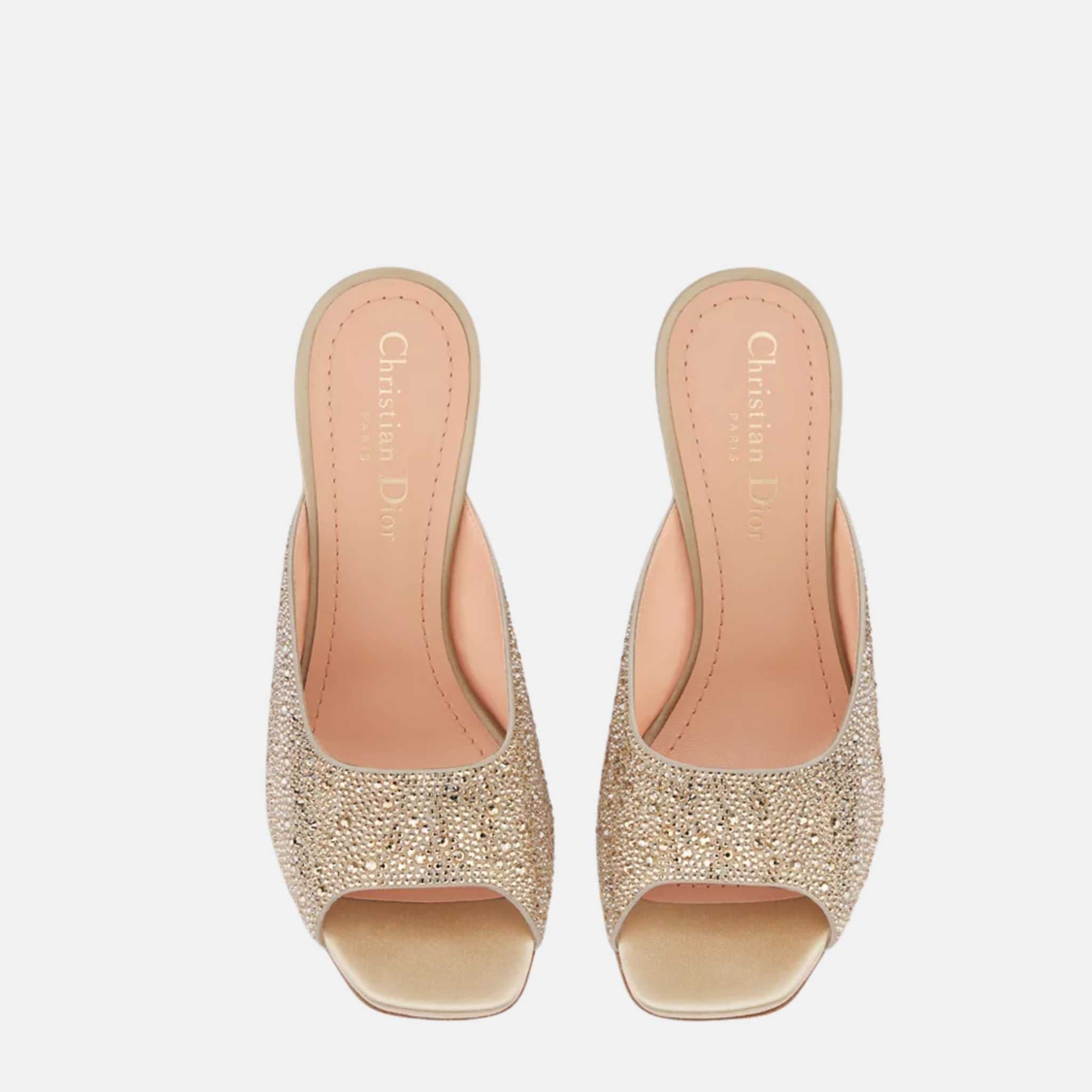 Dior Or Dior Tribales Heeled Slide In Suede Goatskin & Strass, Beige, Top