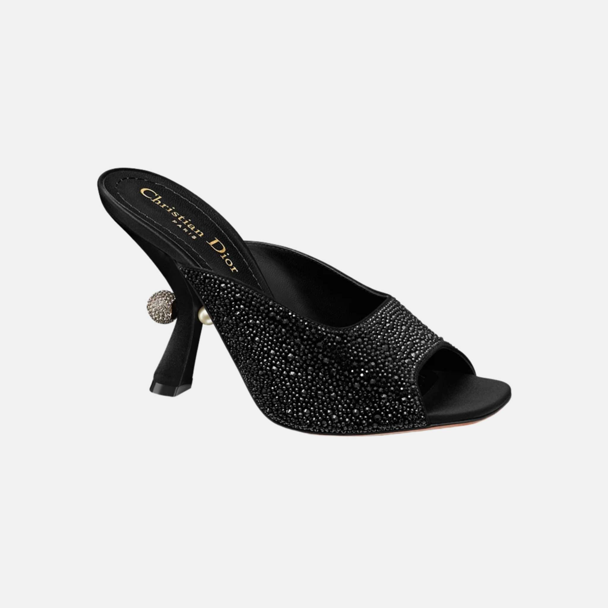 Dior Or Dior Tribales Heeled Slide In Suede Goatskin & Strass, Black, Side