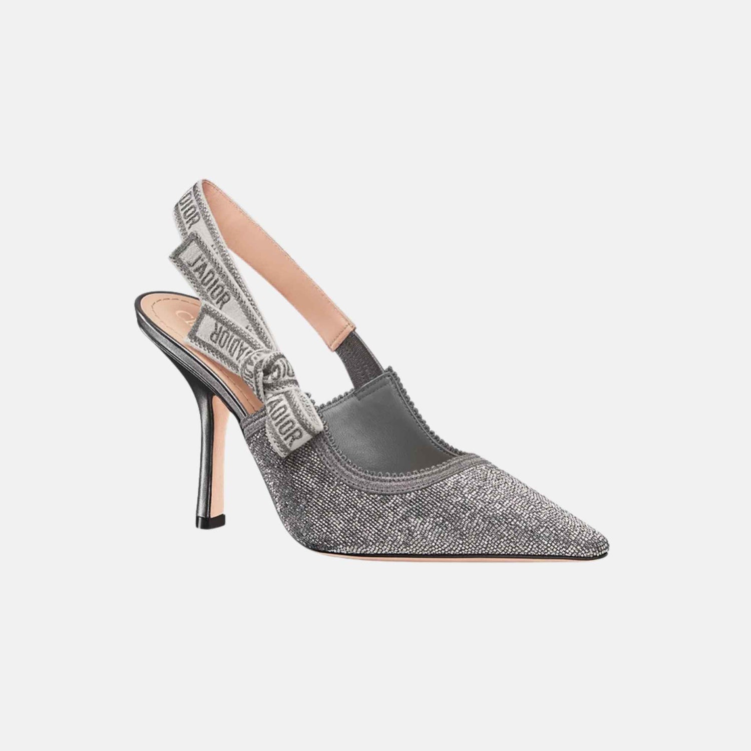 Dior Or JAdior Slingback Pump In Embroidered Cotton & Beads, Silver, Front