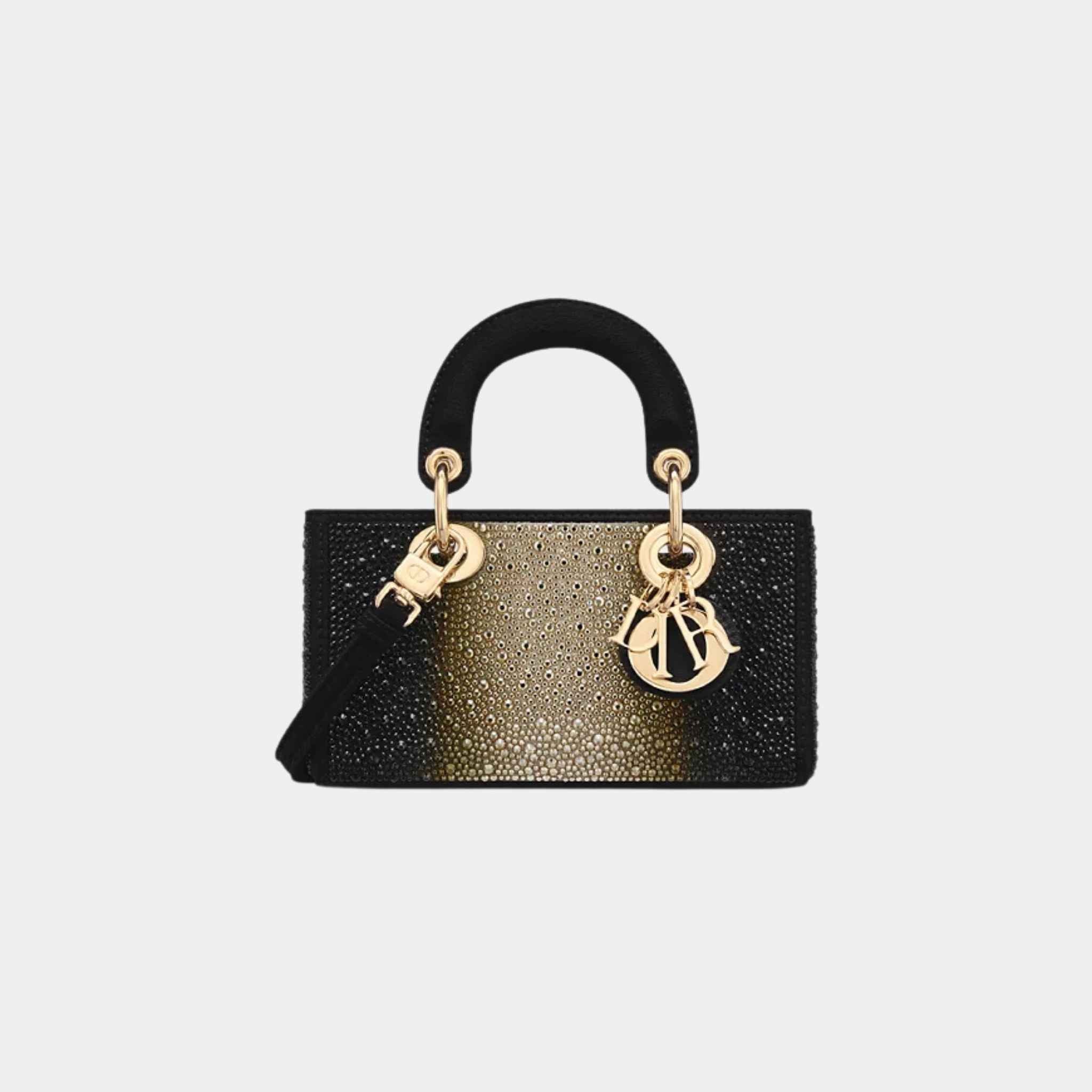 Dior Or Lady D-Joy Micro Bag with Gold-Tone and Black Strass, Front
