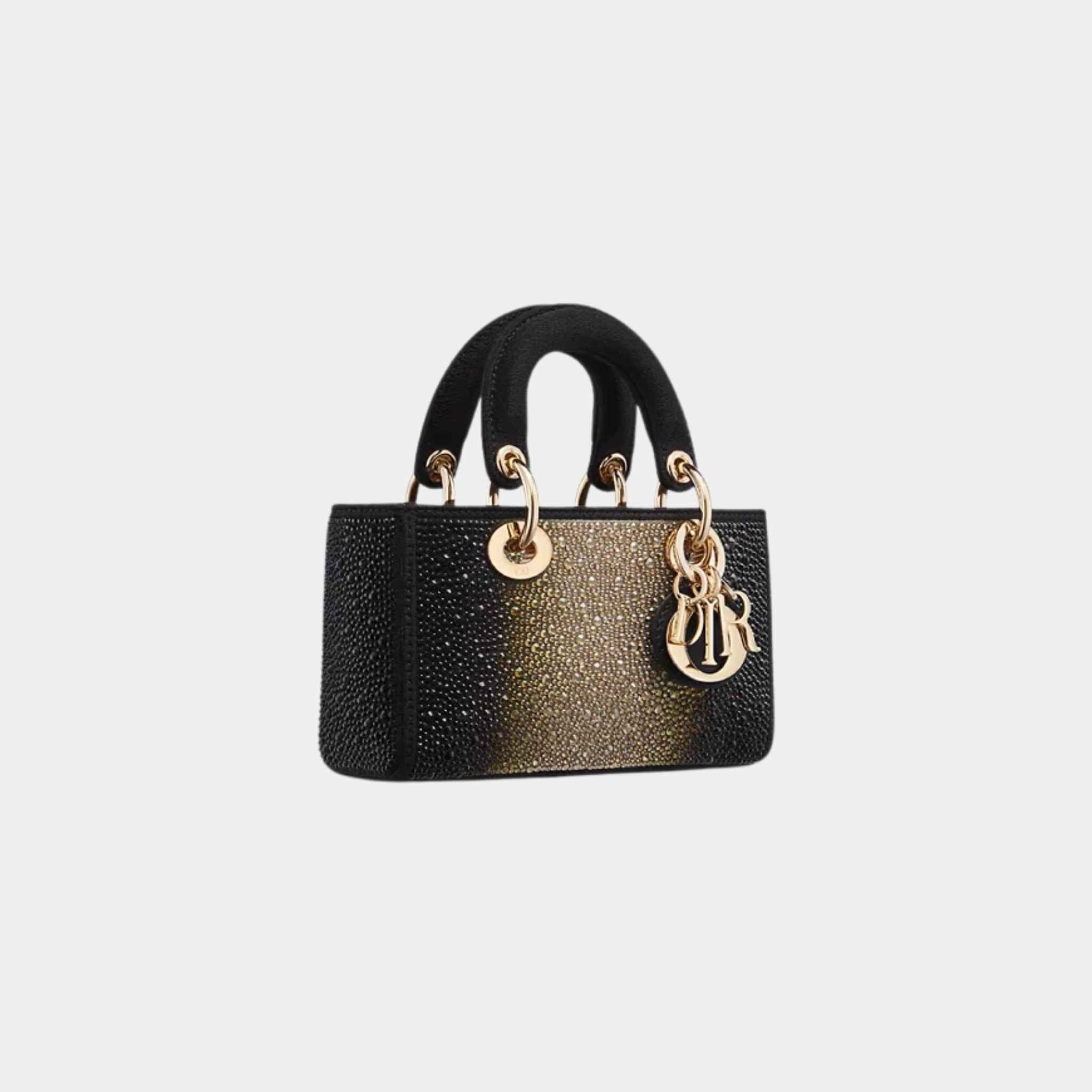 Dior Or Lady D-Joy Micro Bag with Gold-Tone and Black Strass, Side