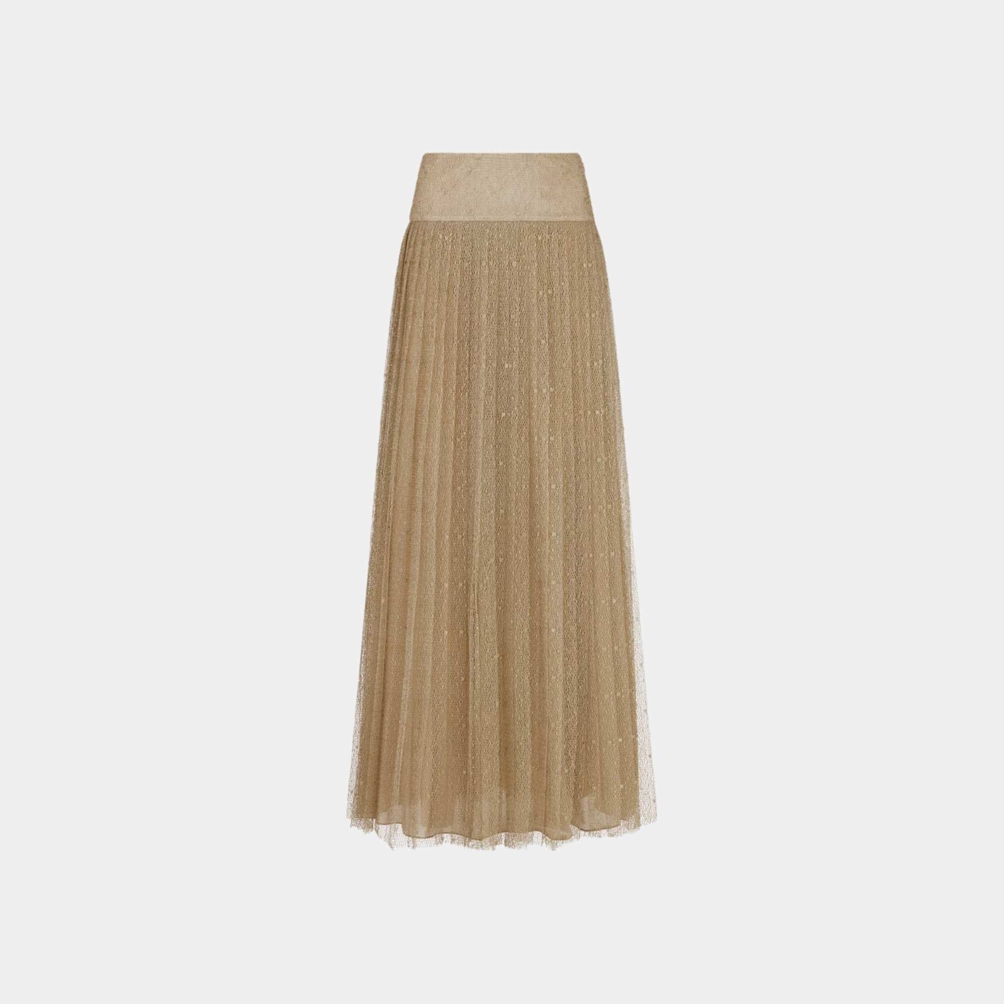 Dior Or Long Pleated Skirt Gold-Tone Technical Tulle, Front