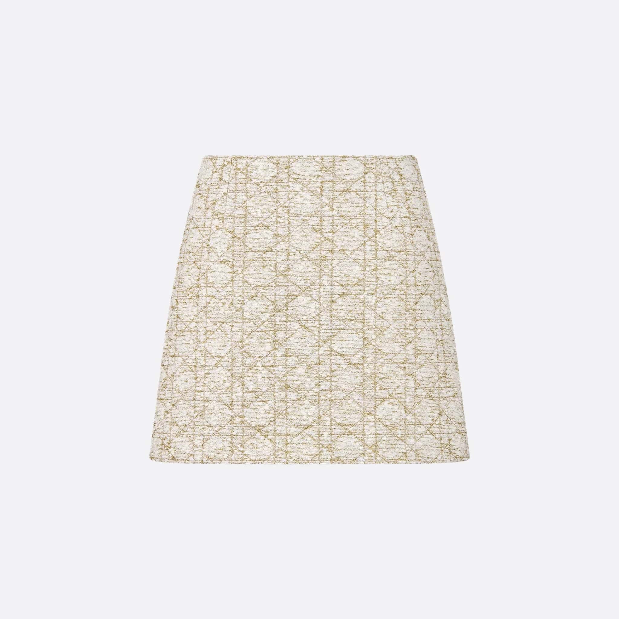 Dior Or Macrocannage Miniskirt White and Gold-Tone Cotton-Blend Tweed, Front